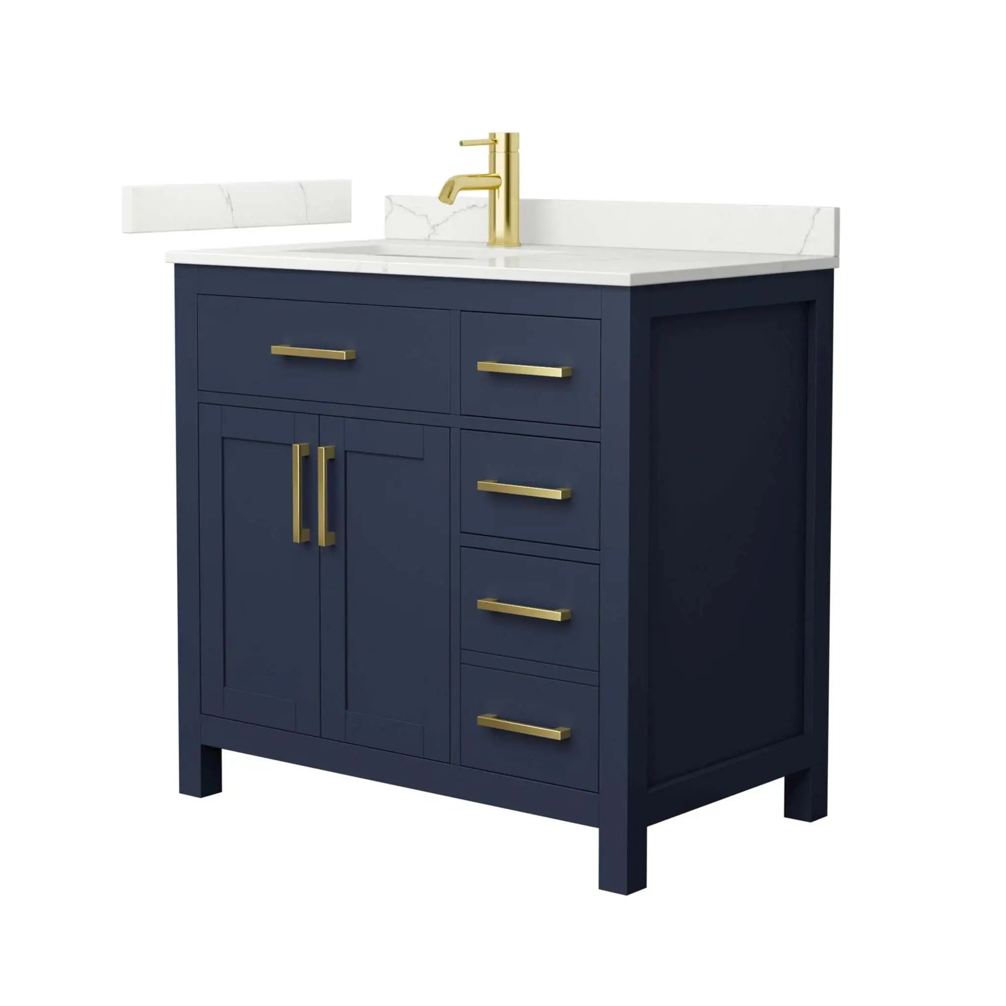 36" Beckett Single Bathroom Vanity in Dark Blue with Brushed Gold Trim by Wyndham