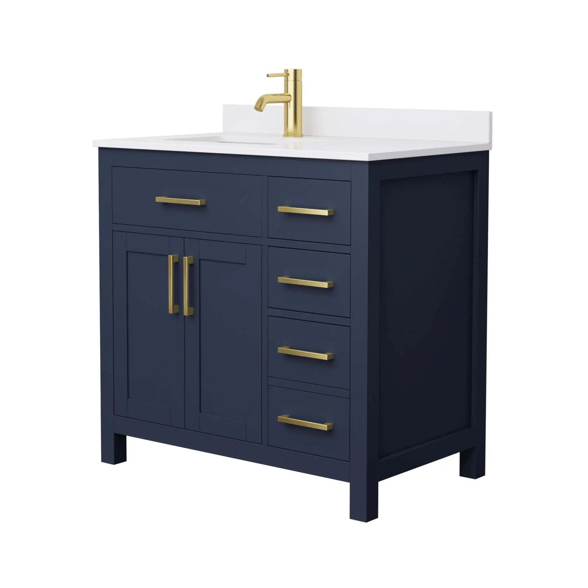 36" Beckett Single Bathroom Vanity in Dark Blue with Brushed Gold Trim by Wyndham