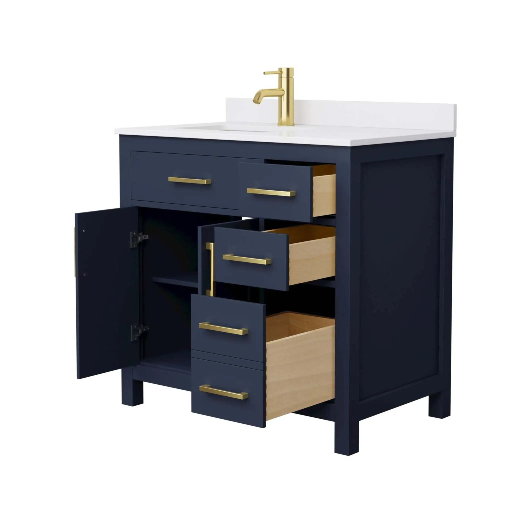 36" Beckett Single Bathroom Vanity in Dark Blue with Brushed Gold Trim by Wyndham