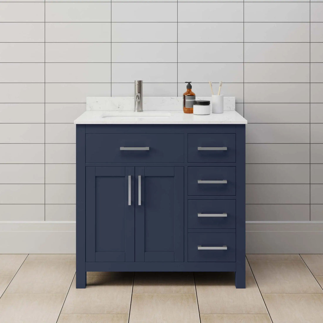 36" Beckett Single Bathroom Vanity in Dark Blue with Brushed Nickel Trim by Wyndham