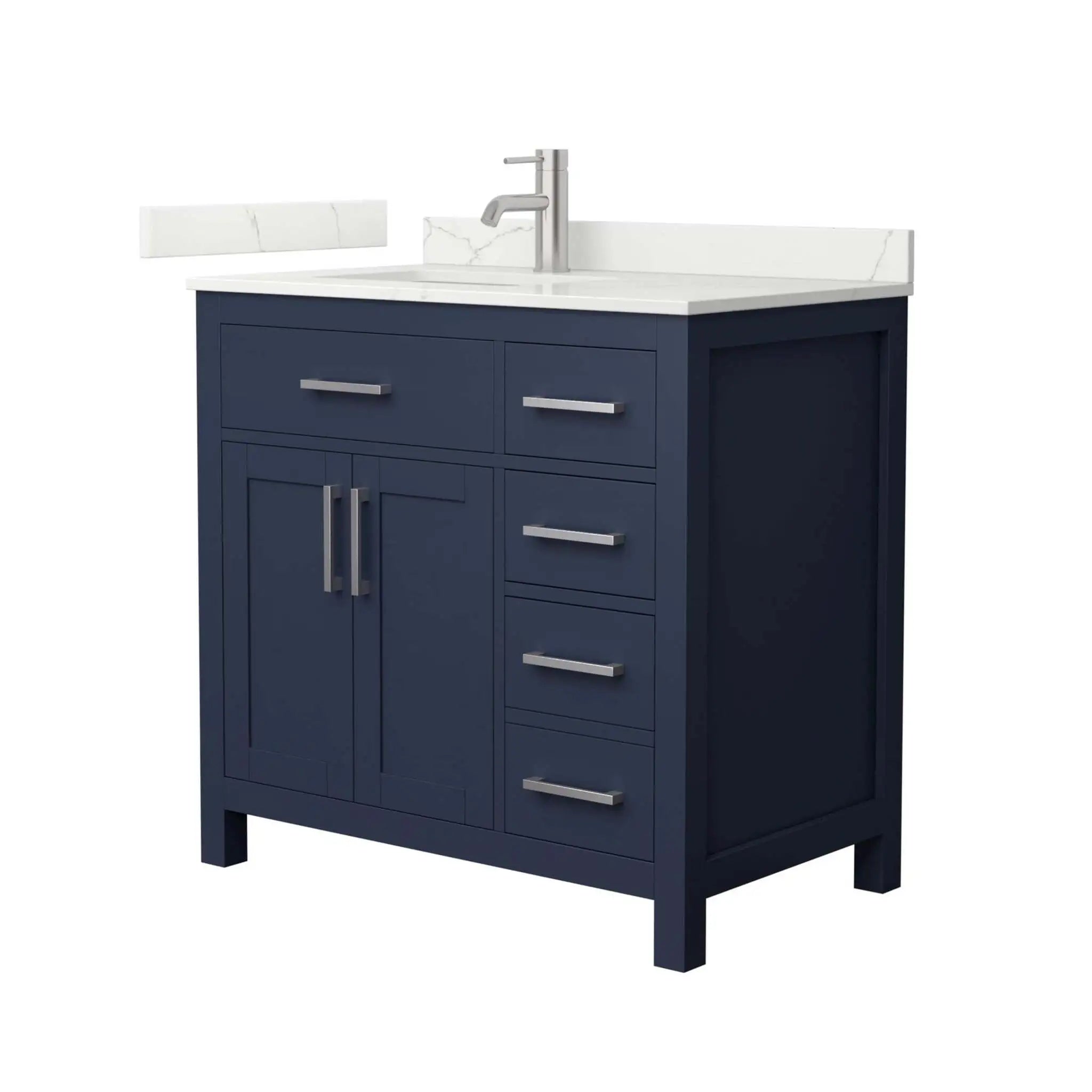 36" Beckett Single Bathroom Vanity in Dark Blue with Brushed Nickel Trim by Wyndham