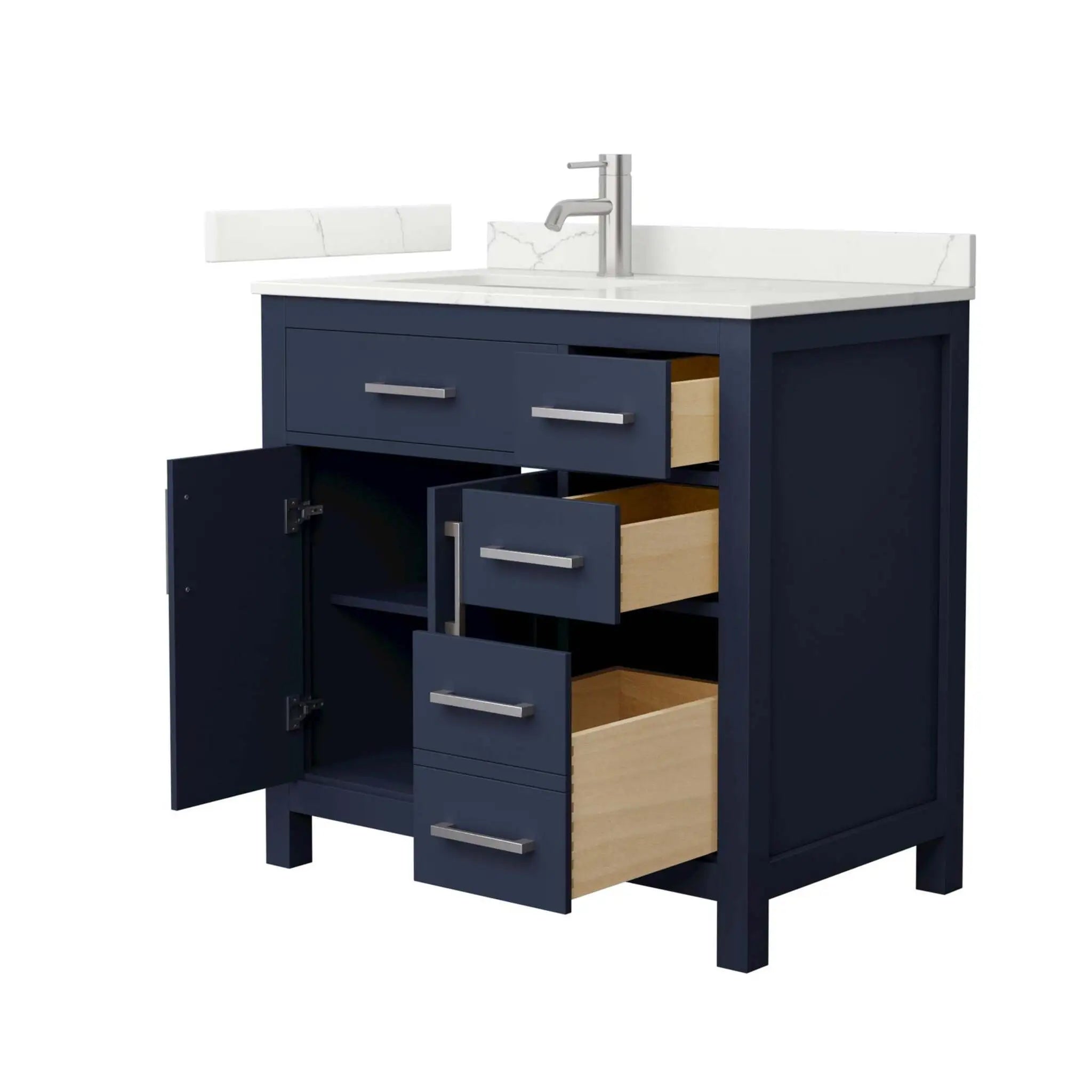 36" Beckett Single Bathroom Vanity in Dark Blue with Brushed Nickel Trim by Wyndham