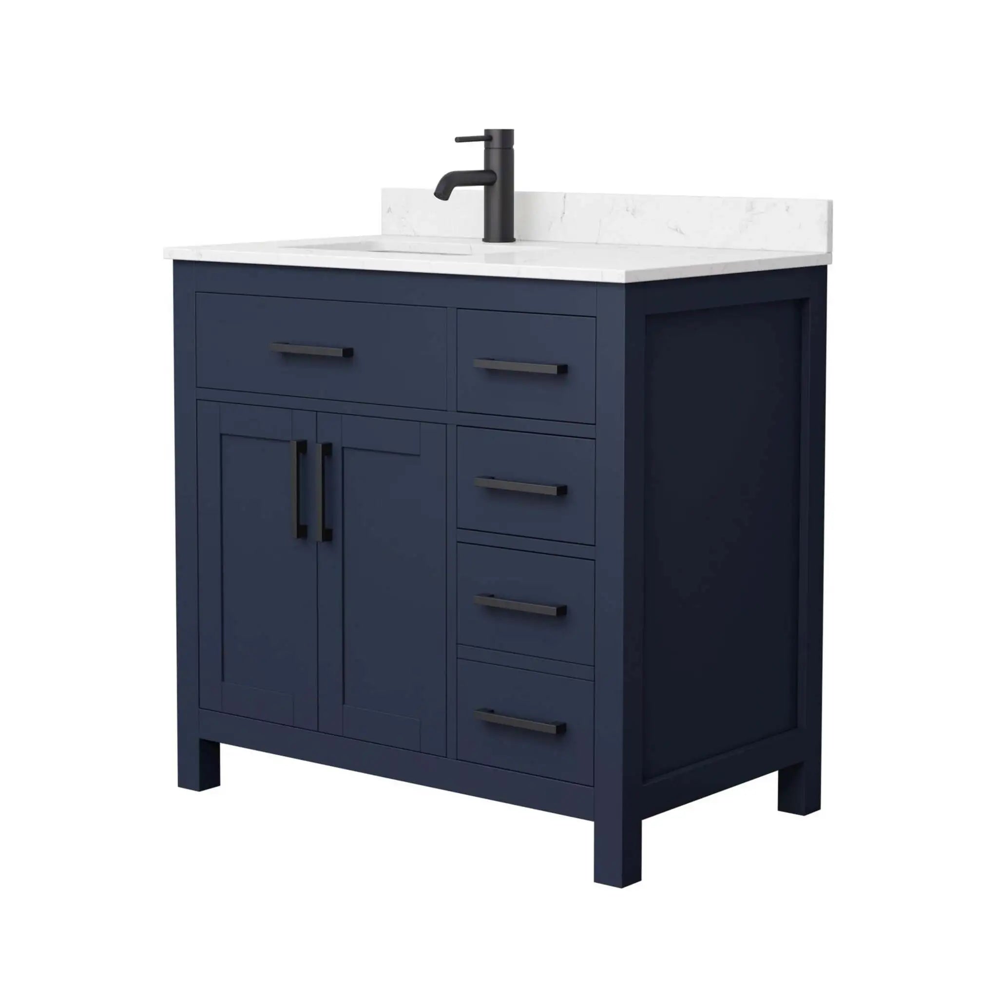 36" Beckett Single Bathroom Vanity in Dark Blue with Matte Black Trim by Wyndham