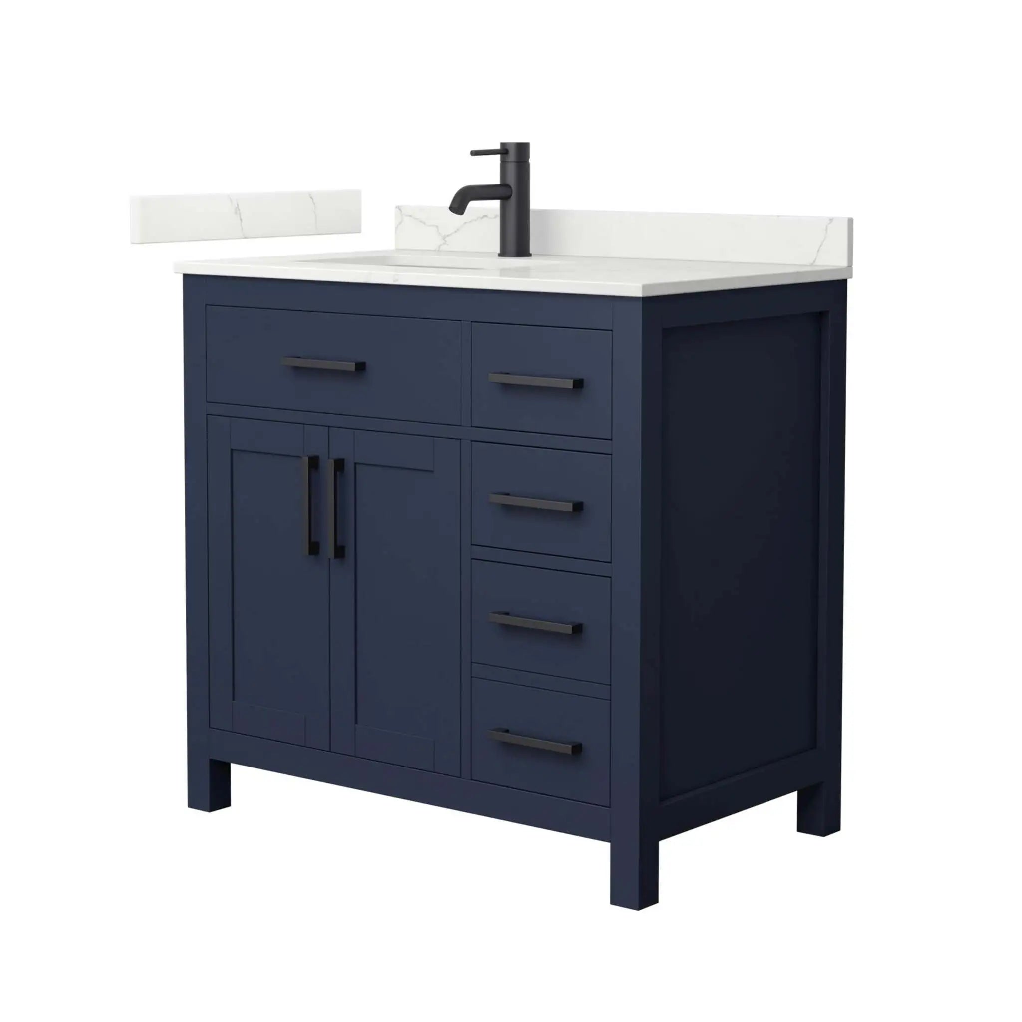 36" Beckett Single Bathroom Vanity in Dark Blue with Matte Black Trim by Wyndham