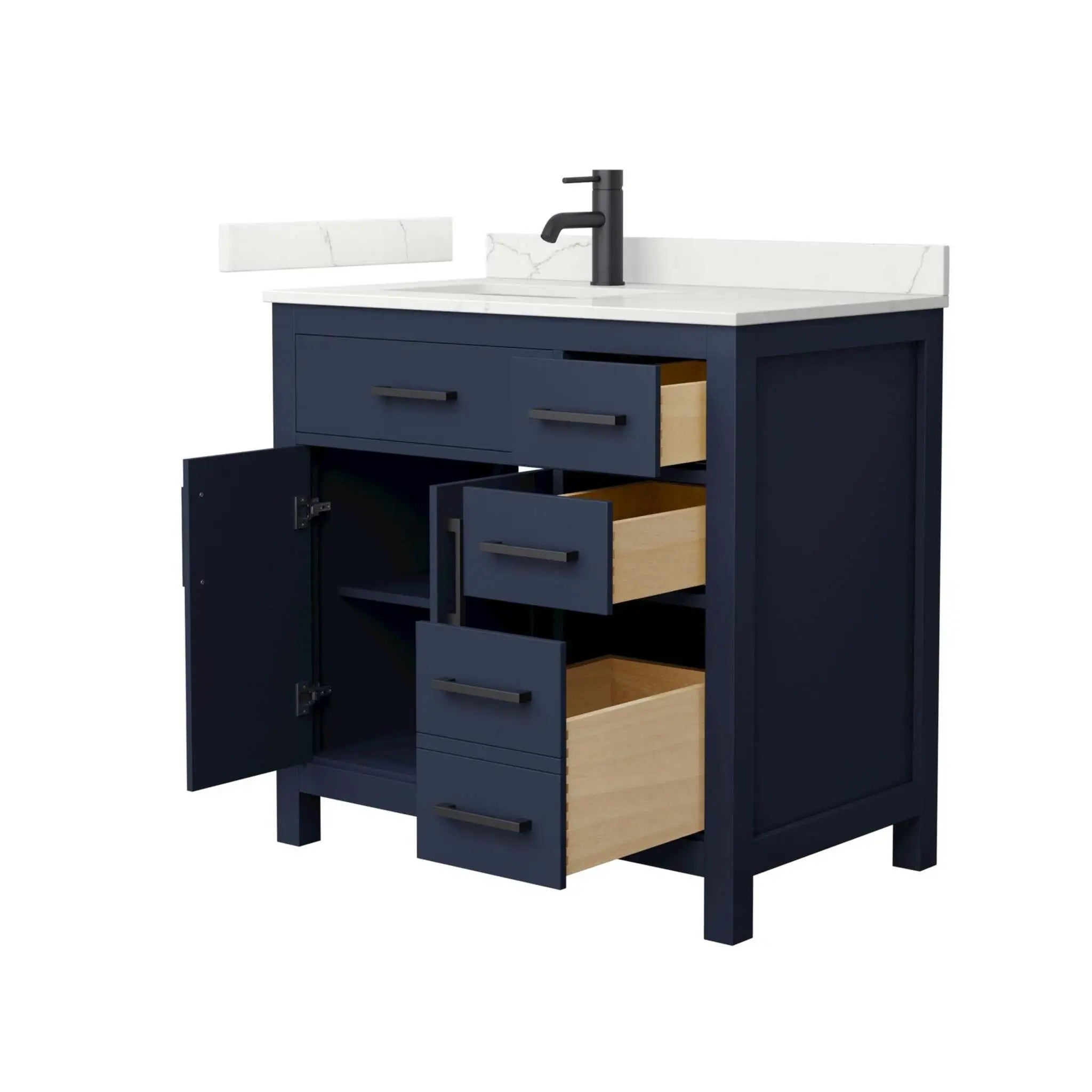 36" Beckett Single Bathroom Vanity in Dark Blue with Matte Black Trim by Wyndham