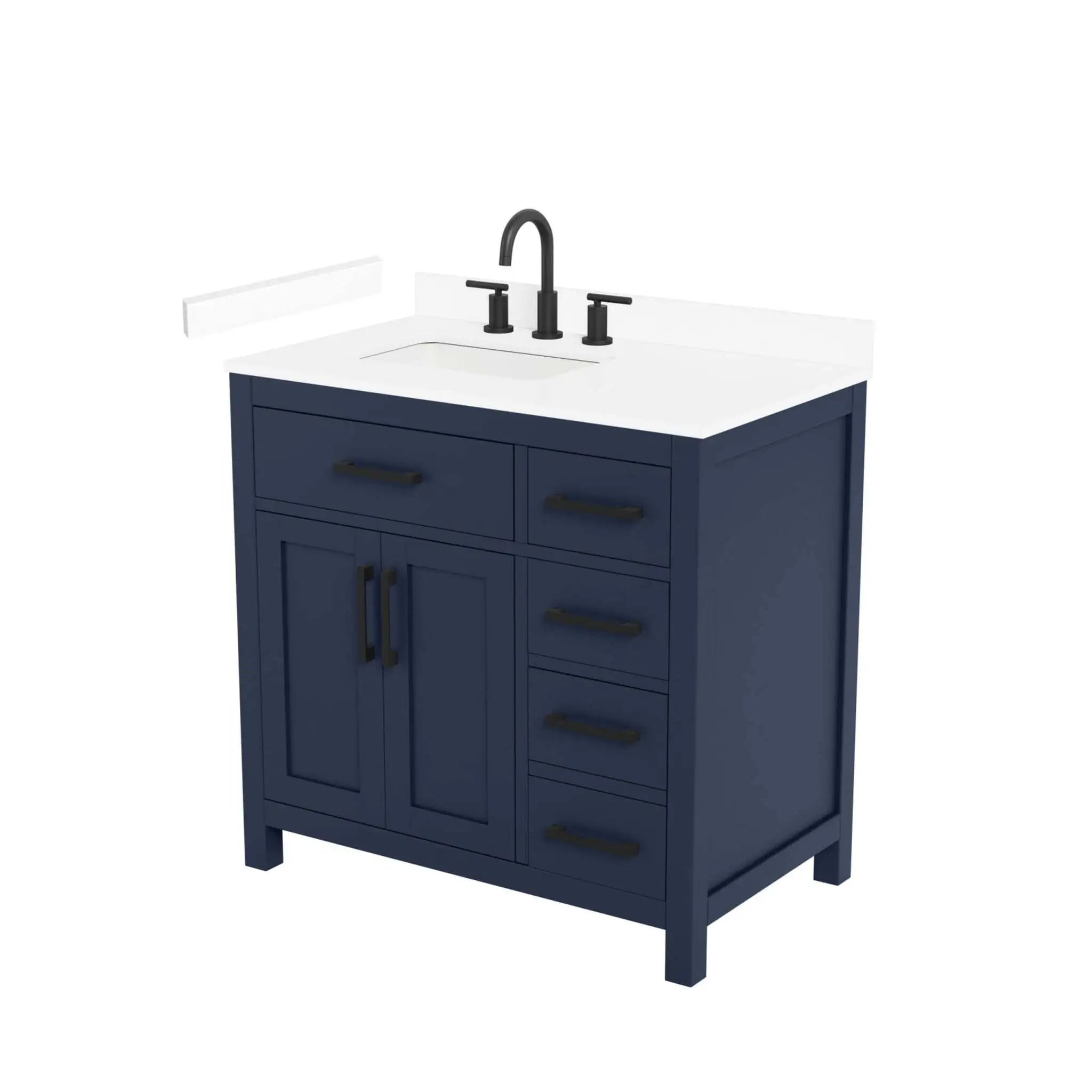 36" Beckett Single Bathroom Vanity in Dark Blue with Matte Black Trim by Wyndham