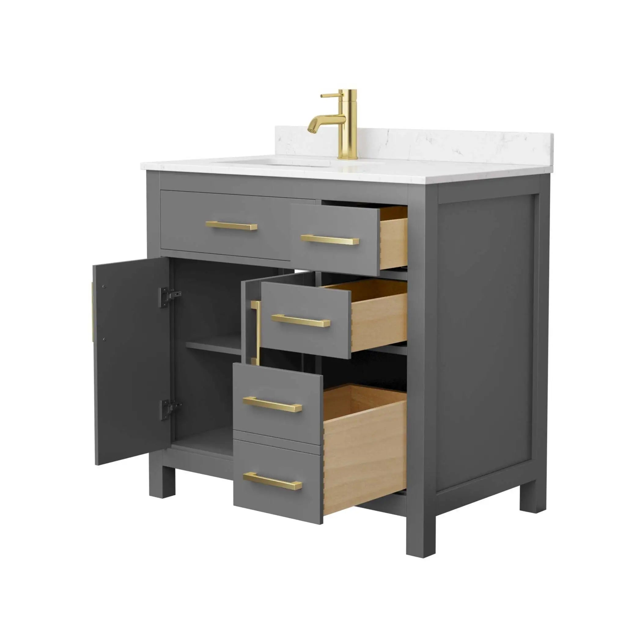 36" Beckett Single Bathroom Vanity in Dark Gray with Brushed Gold Trim by Wyndham