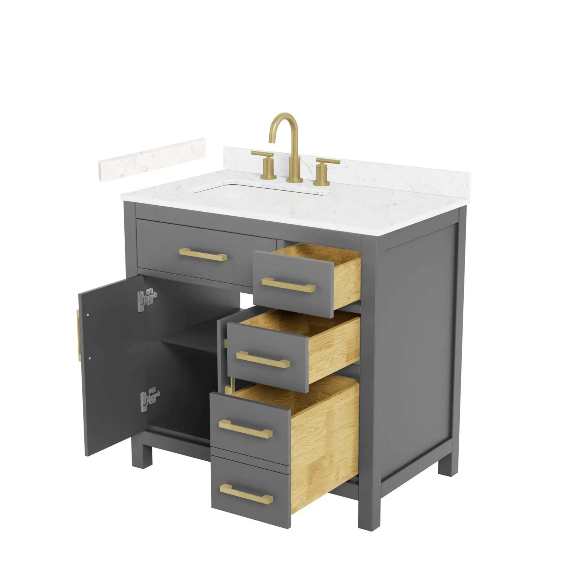 36" Beckett Single Bathroom Vanity in Dark Gray with Brushed Gold Trim by Wyndham