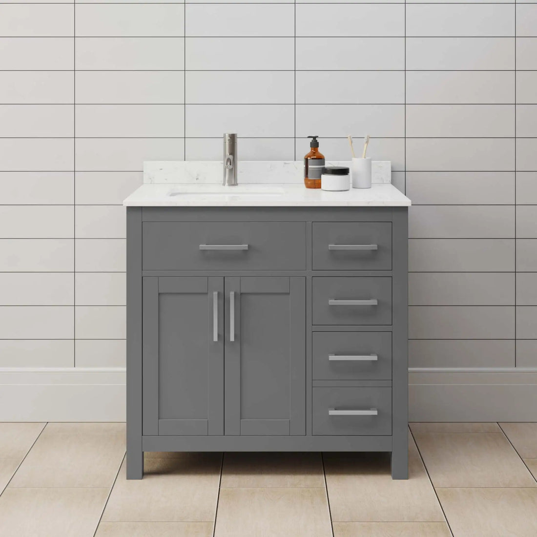36" Beckett Single Bathroom Vanity in Dark Gray with Brushed Nickel Trim by Wyndham