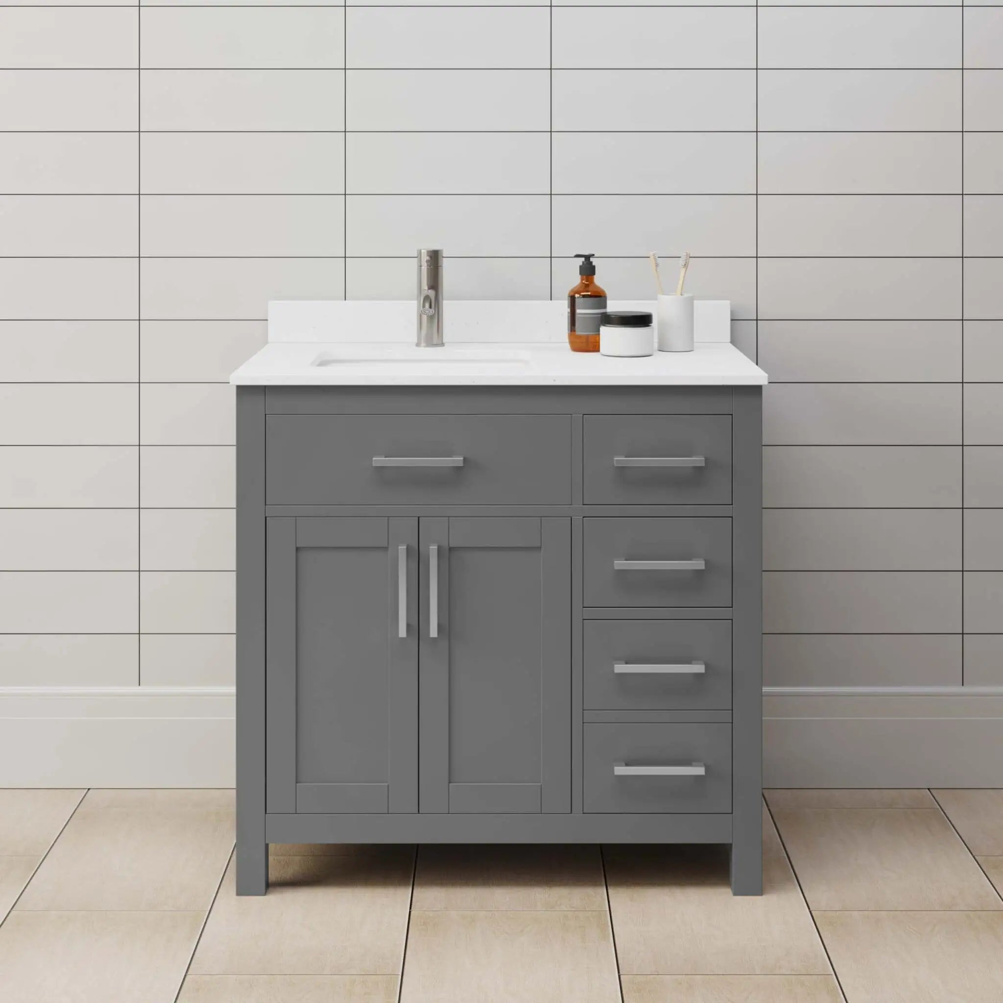 36" Beckett Single Bathroom Vanity in Dark Gray with Brushed Nickel Trim by Wyndham