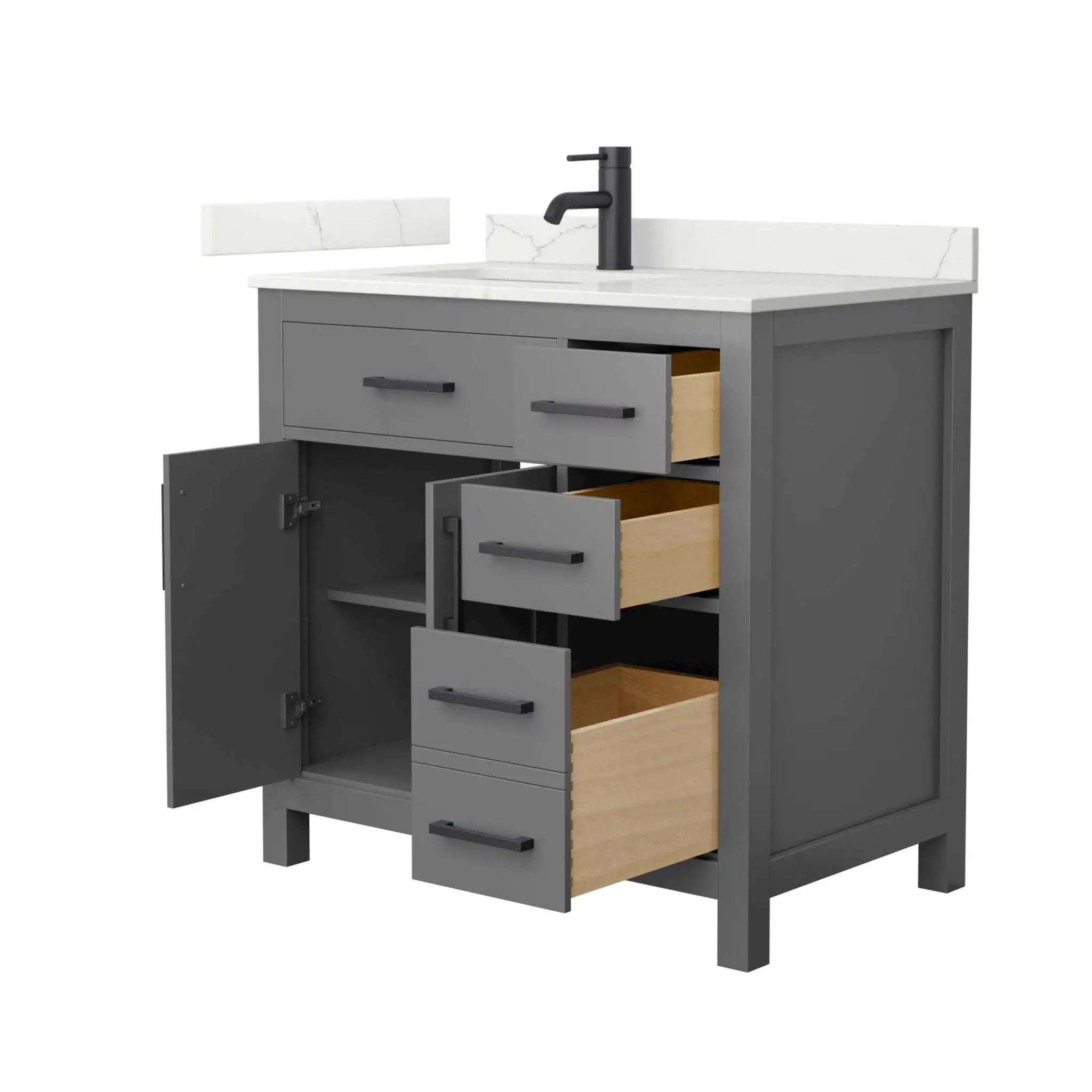 36" Beckett Single Bathroom Vanity in Dark Gray with Matte Black Trim by Wyndham
