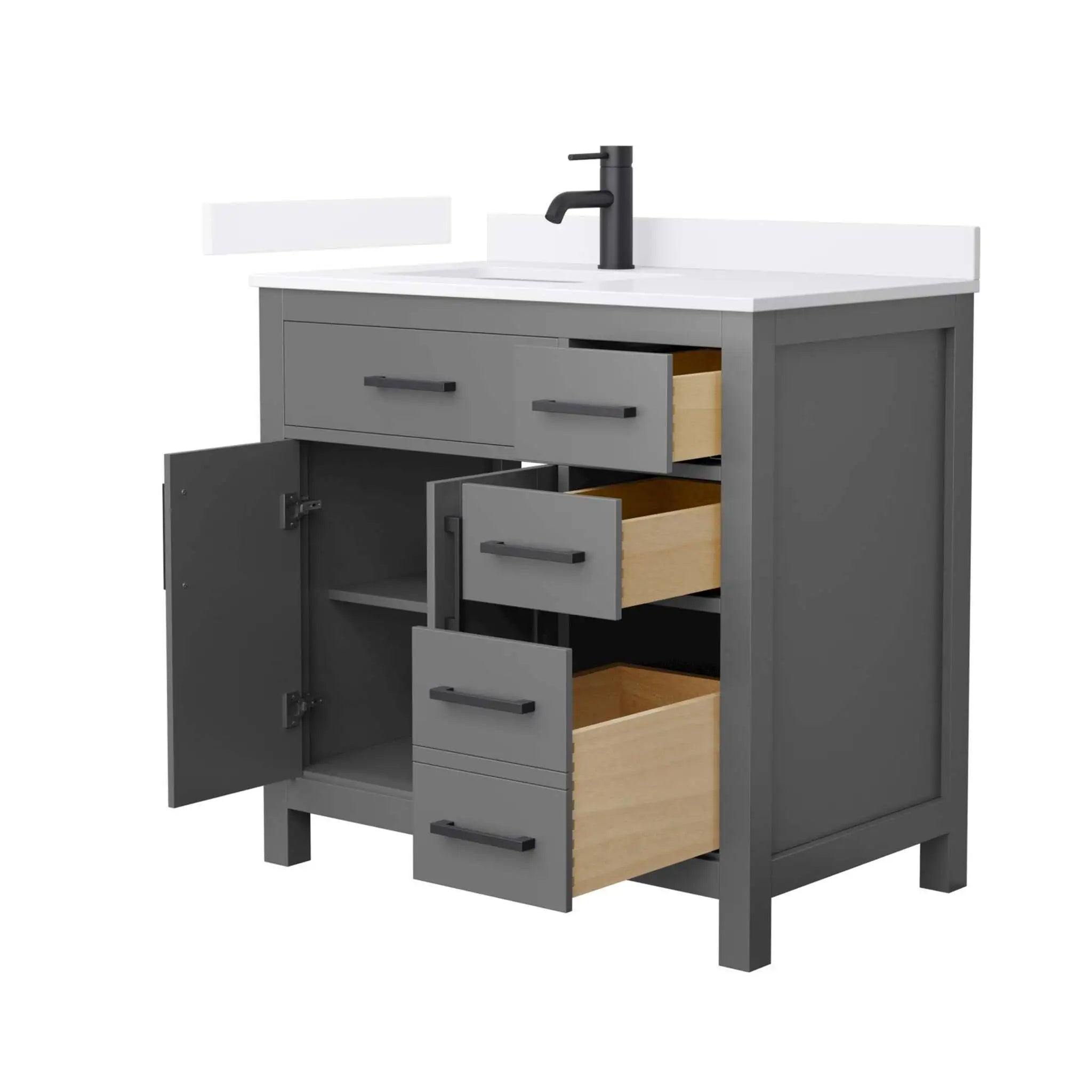 36" Beckett Single Bathroom Vanity in Dark Gray with Matte Black Trim by Wyndham