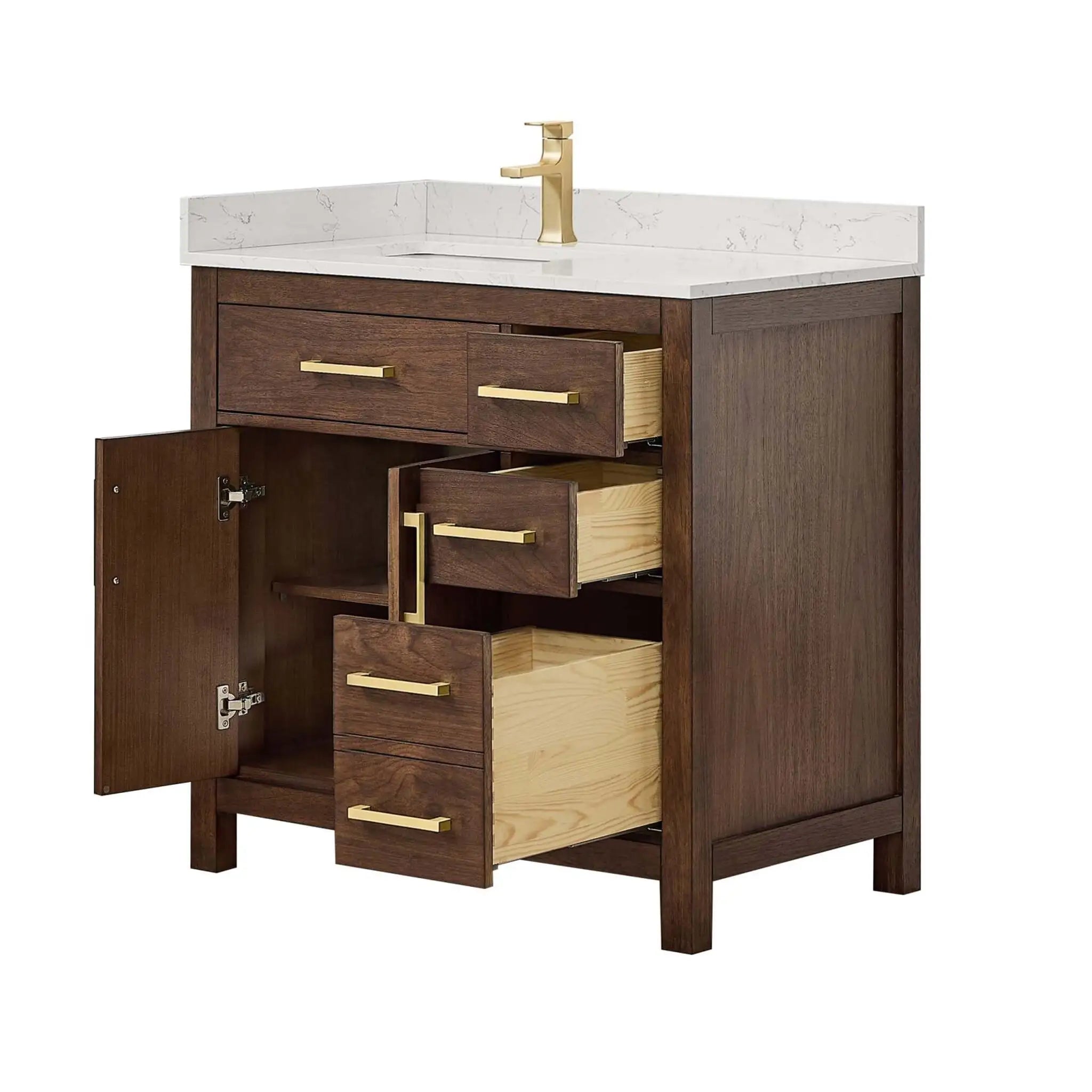 36" Beckett Single Bathroom Vanity in Dark Walnut with Brushed Gold Trim by Wyndham