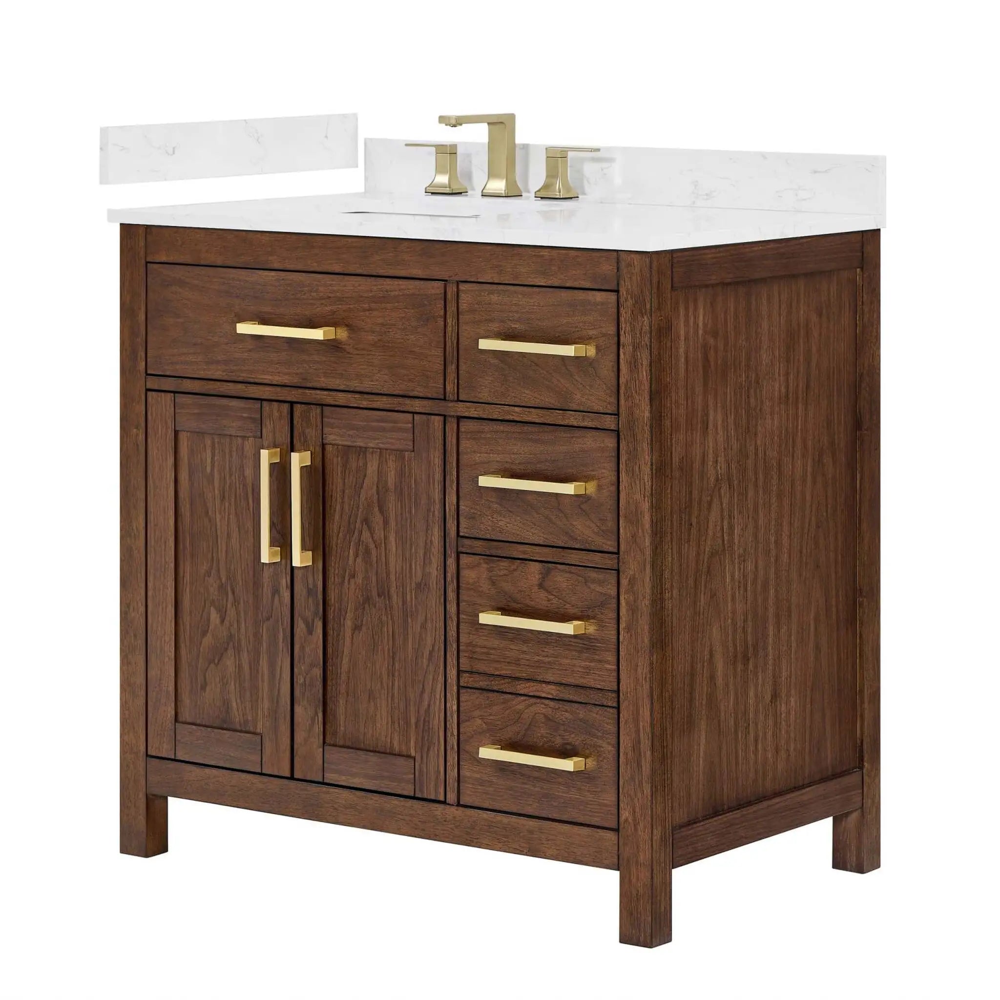 36" Beckett Single Bathroom Vanity in Dark Walnut with Brushed Gold Trim by Wyndham