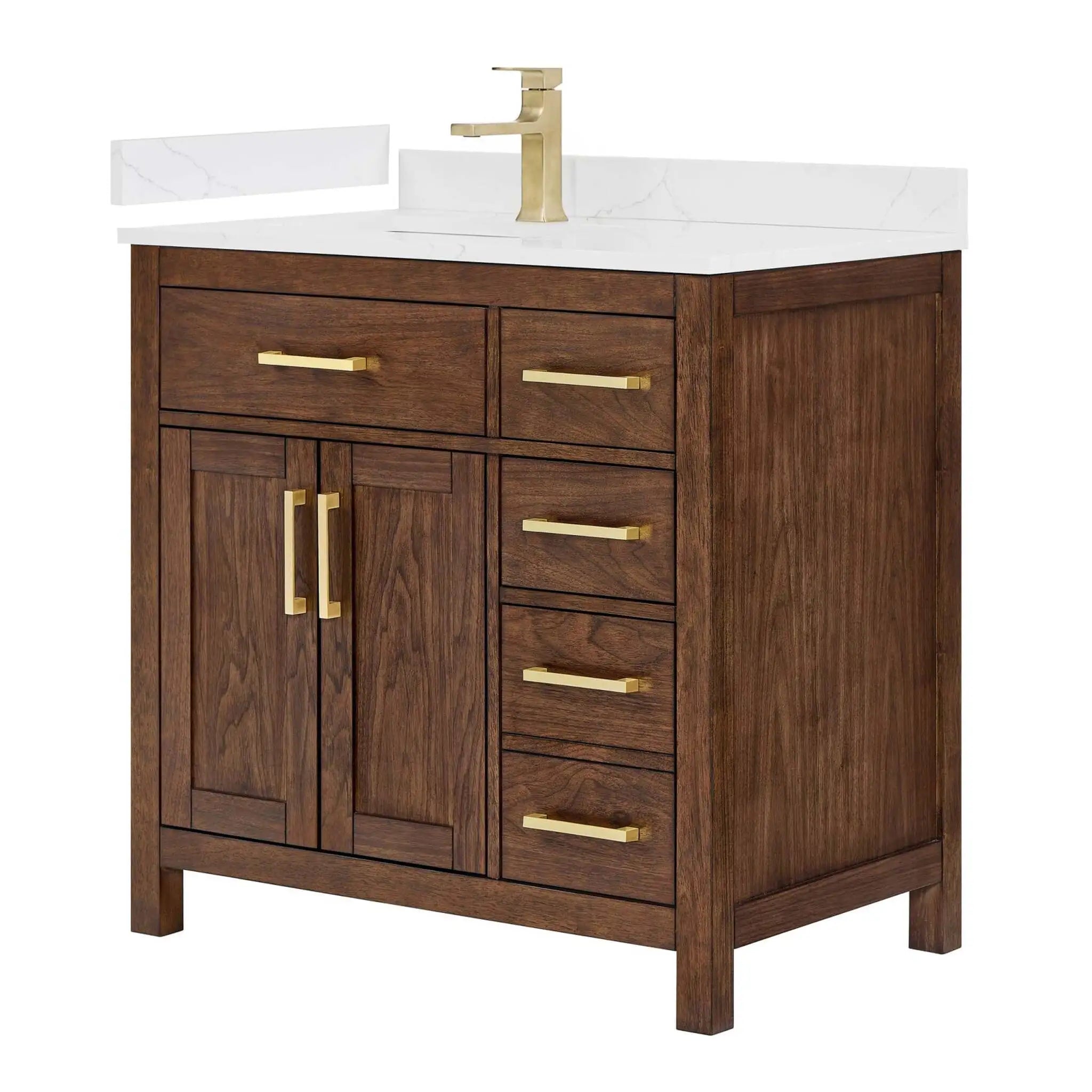 36" Beckett Single Bathroom Vanity in Dark Walnut with Brushed Gold Trim by Wyndham