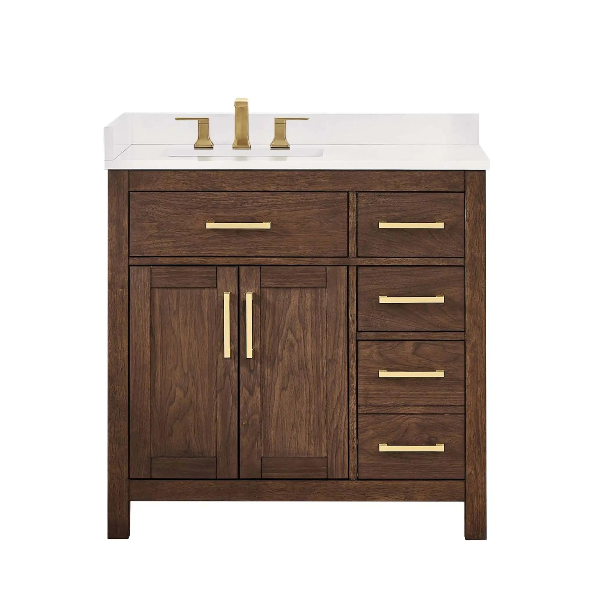 36" Beckett Single Bathroom Vanity in Dark Walnut with Brushed Gold Trim by Wyndham