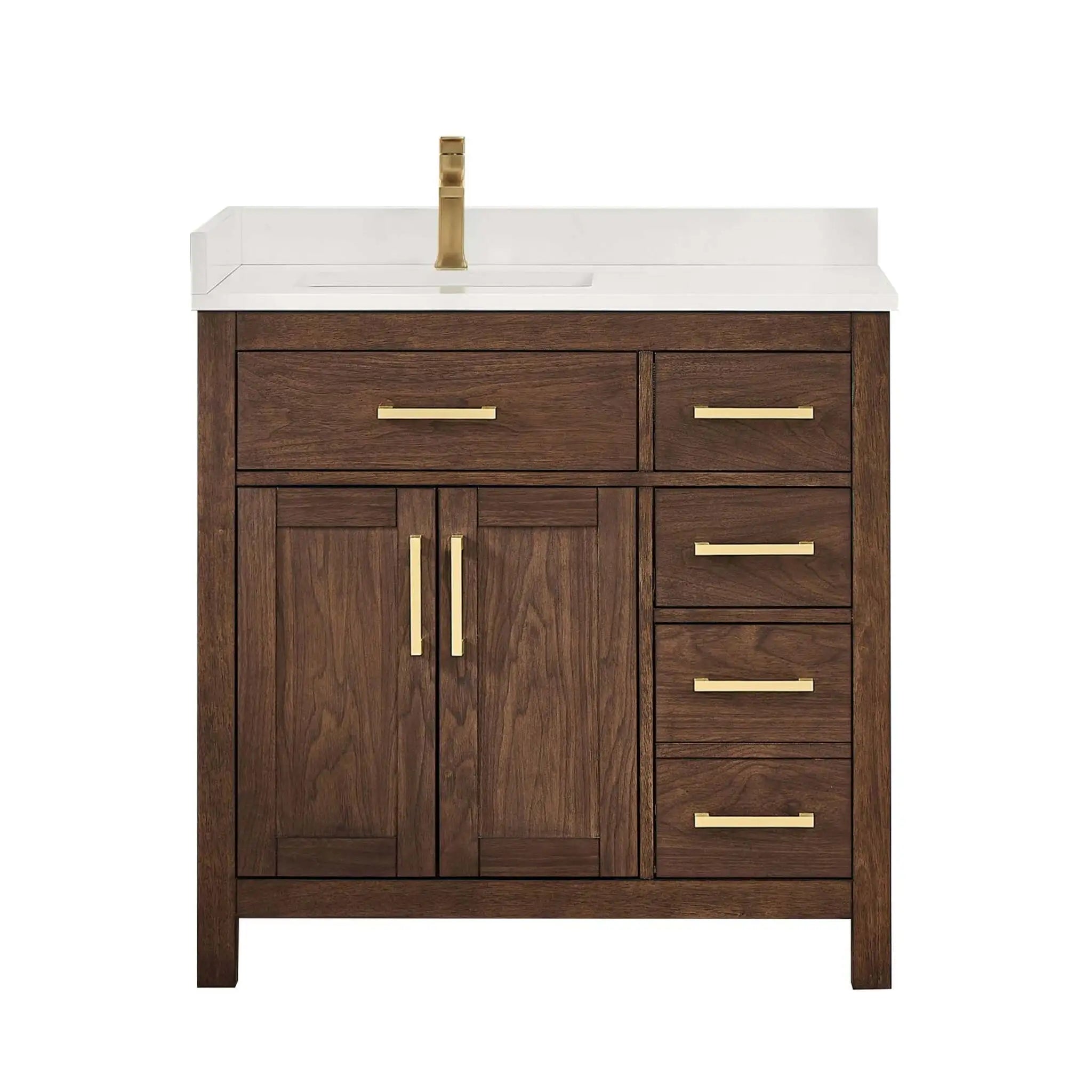 36" Beckett Single Bathroom Vanity in Dark Walnut with Brushed Gold Trim by Wyndham