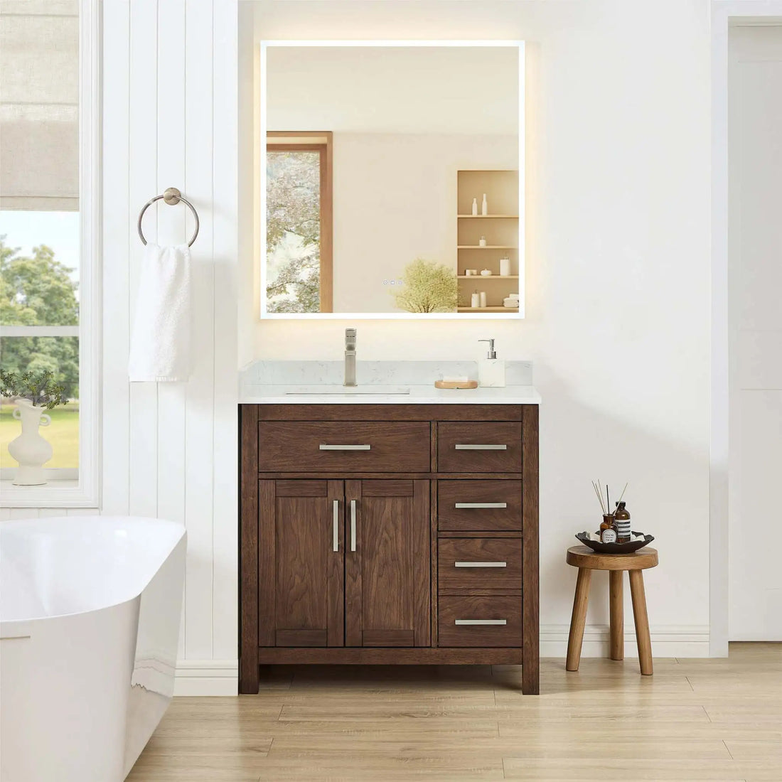 36" Beckett Single Bathroom Vanity in Dark Walnut with Brushed Nickel Trim by Wyndham