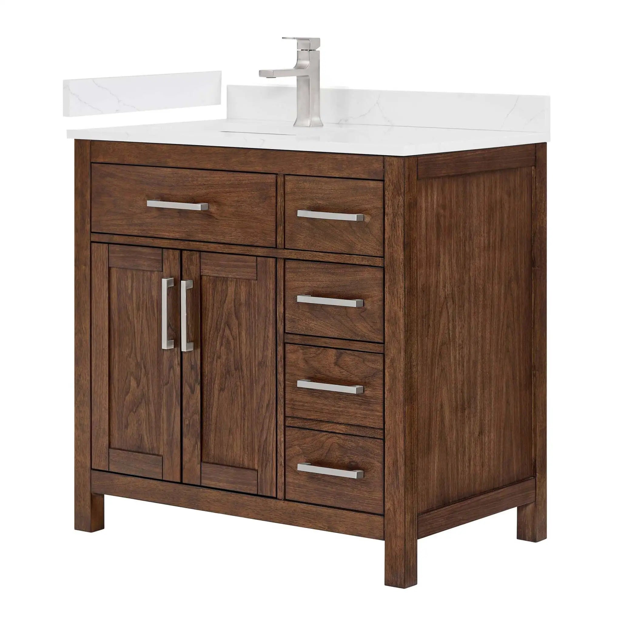 36" Beckett Single Bathroom Vanity in Dark Walnut with Brushed Nickel Trim by Wyndham