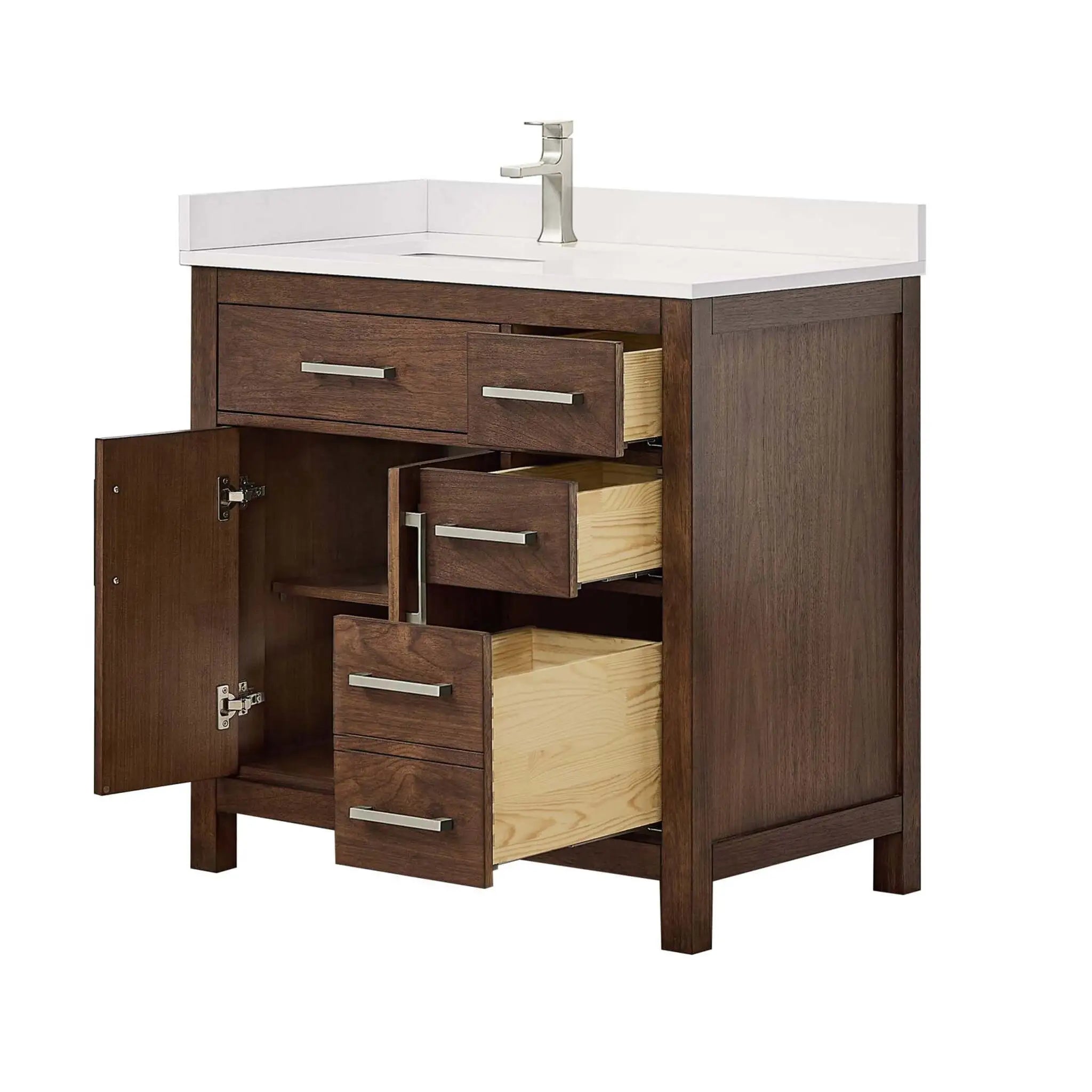 36" Beckett Single Bathroom Vanity in Dark Walnut with Brushed Nickel Trim by Wyndham