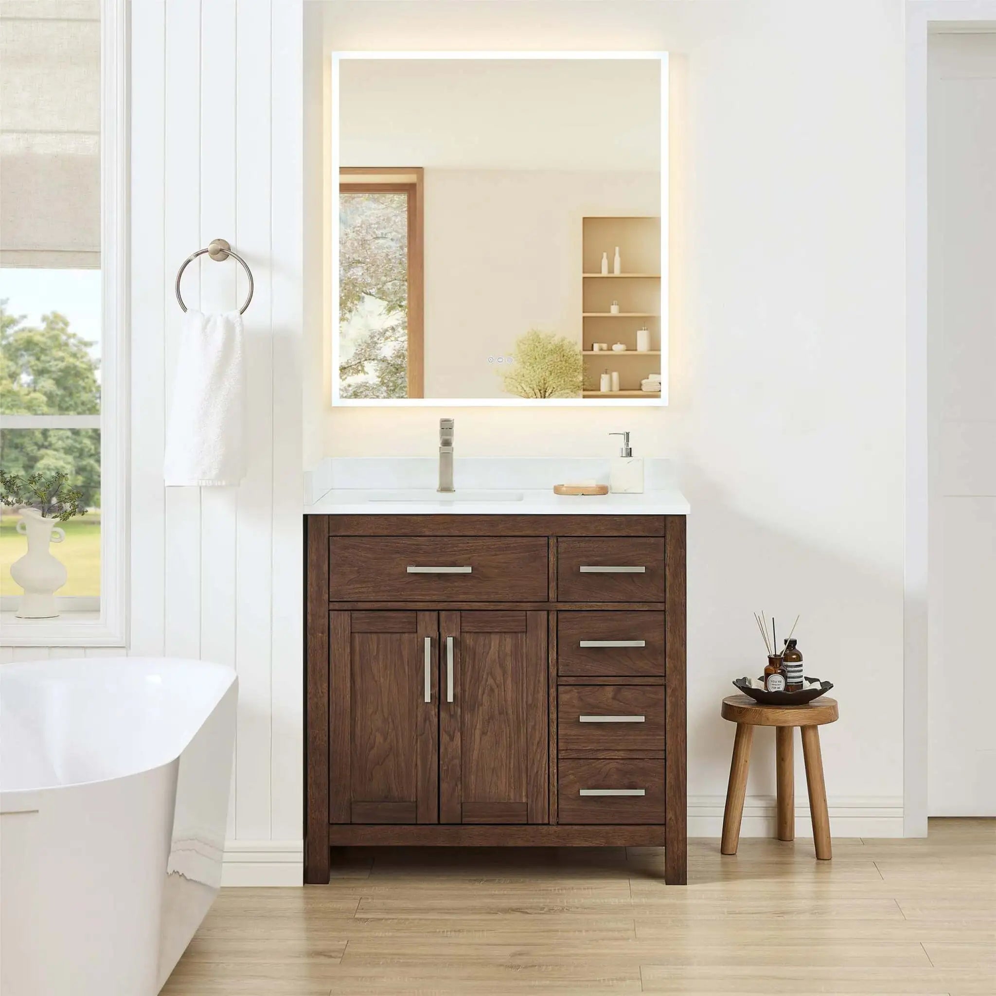 36" Beckett Single Bathroom Vanity in Dark Walnut with Brushed Nickel Trim by Wyndham