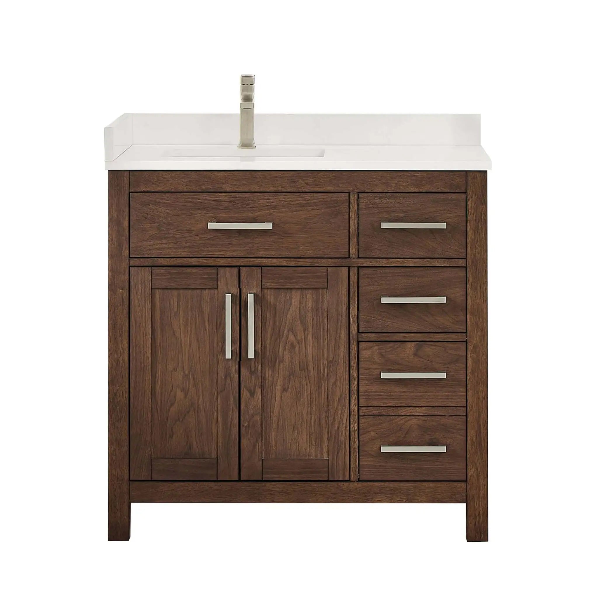 36" Beckett Single Bathroom Vanity in Dark Walnut with Brushed Nickel Trim by Wyndham