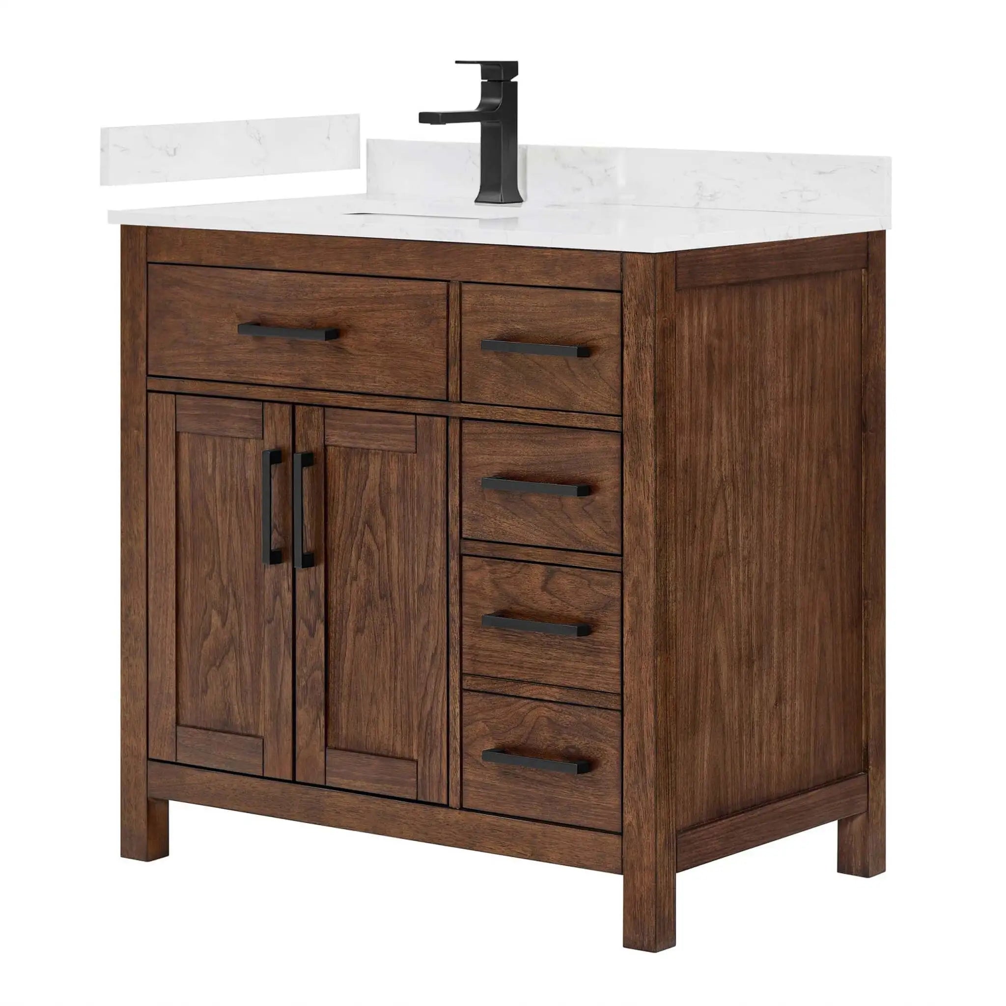 36" Beckett Single Bathroom Vanity in Dark Walnut with Matte Black Trim by Wyndham