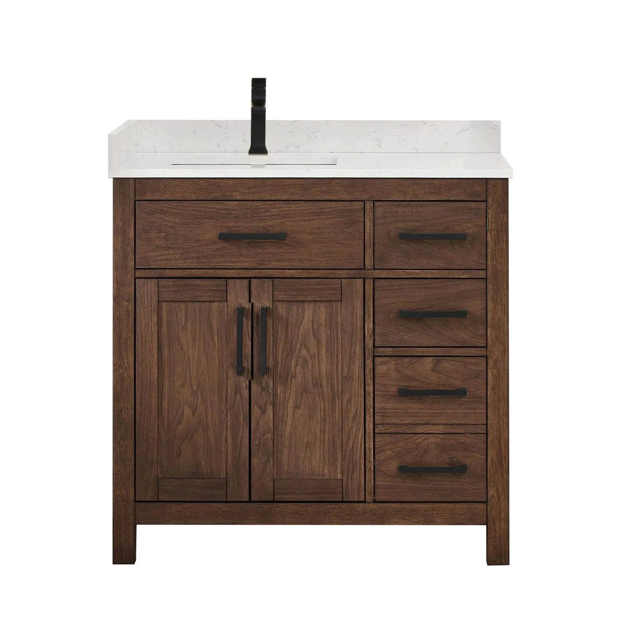 36" Beckett Single Bathroom Vanity in Dark Walnut with Matte Black Trim by Wyndham