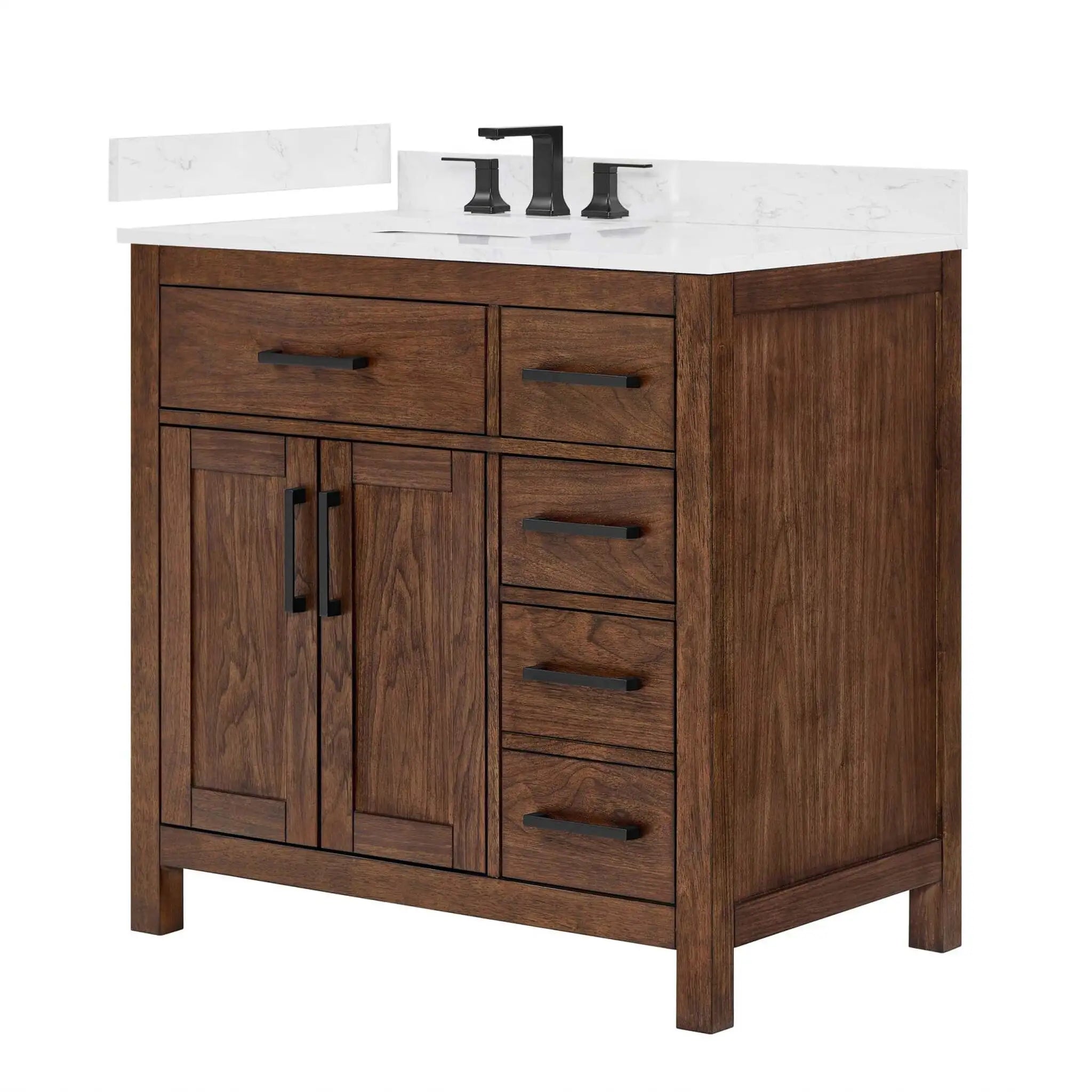 36" Beckett Single Bathroom Vanity in Dark Walnut with Matte Black Trim by Wyndham