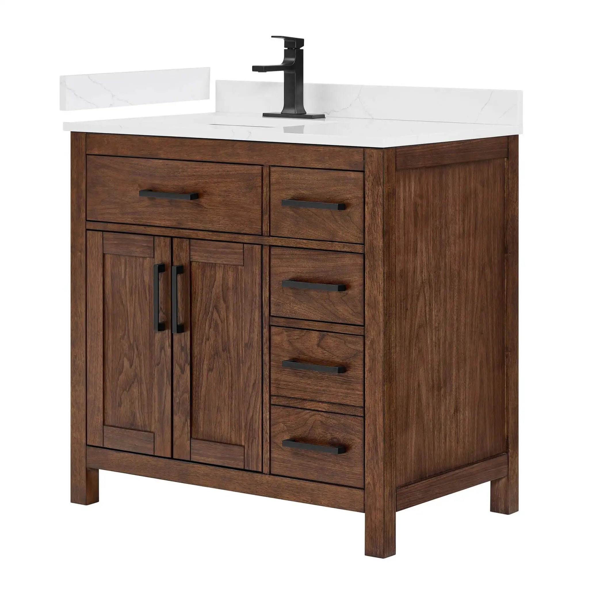 36" Beckett Single Bathroom Vanity in Dark Walnut with Matte Black Trim by Wyndham
