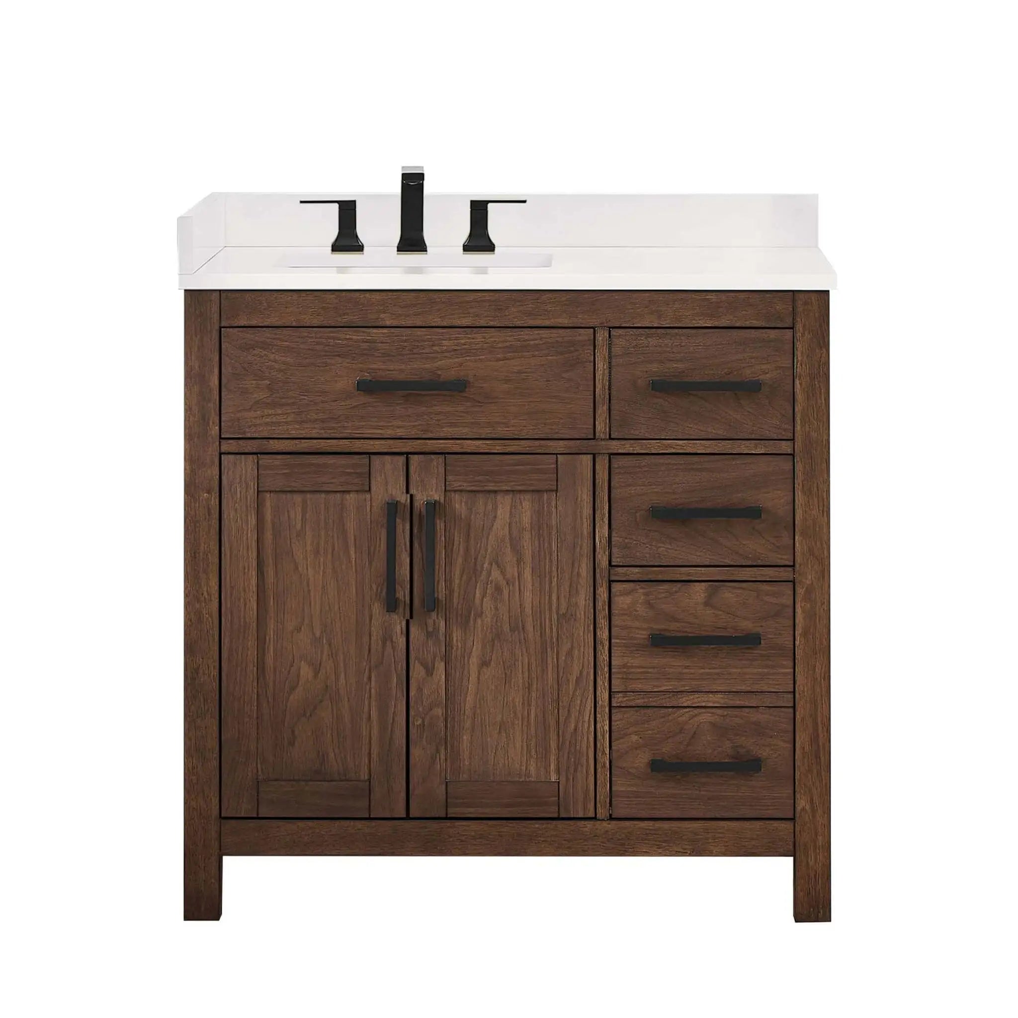 36" Beckett Single Bathroom Vanity in Dark Walnut with Matte Black Trim by Wyndham