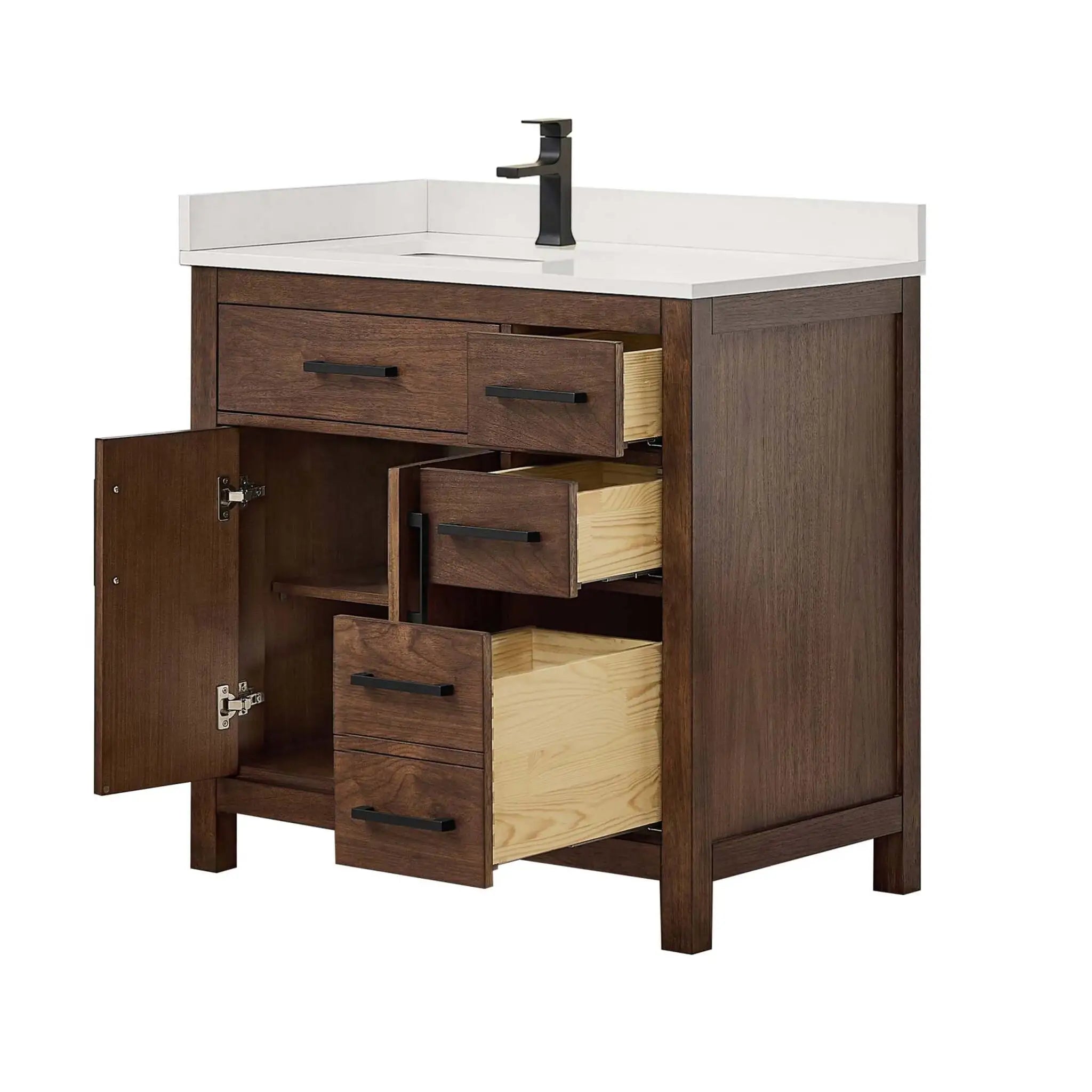 36" Beckett Single Bathroom Vanity in Dark Walnut with Matte Black Trim by Wyndham