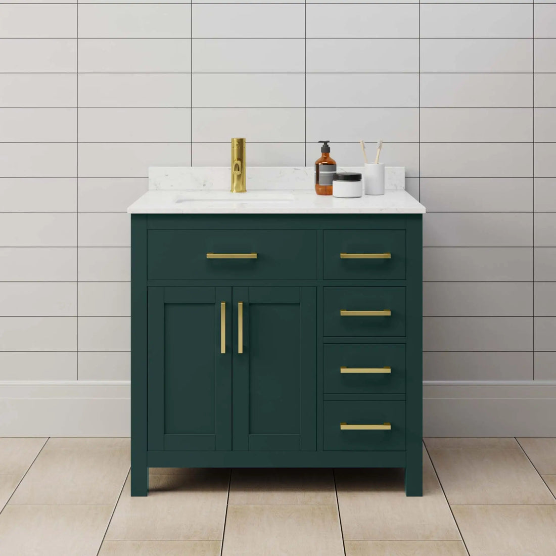 36" Beckett Single Bathroom Vanity in Green with Brushed Gold Trim by Wyndham