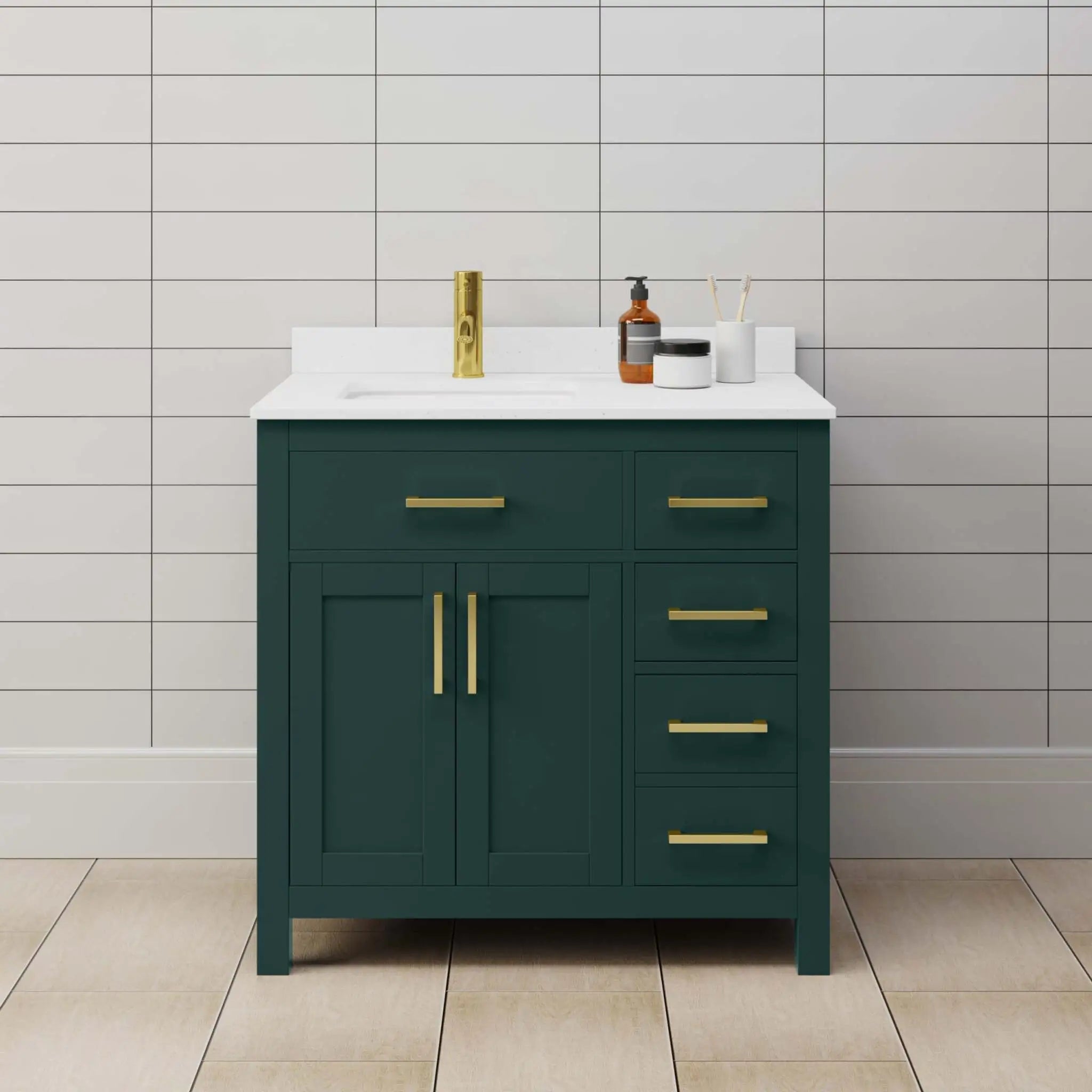 36" Beckett Single Bathroom Vanity in Green with Brushed Gold Trim by Wyndham