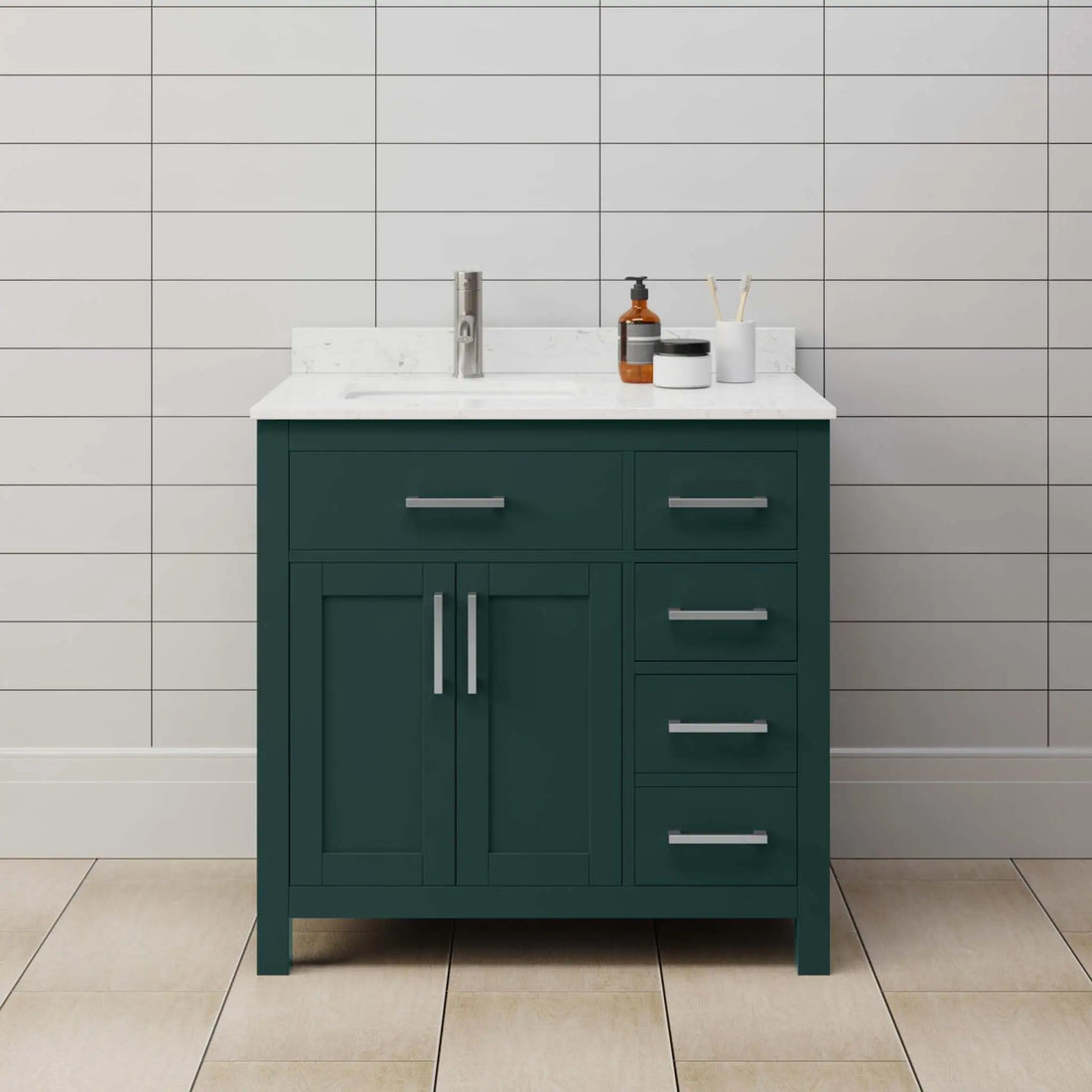36" Beckett Single Bathroom Vanity in Green with Brushed Nickel Trim by Wyndham