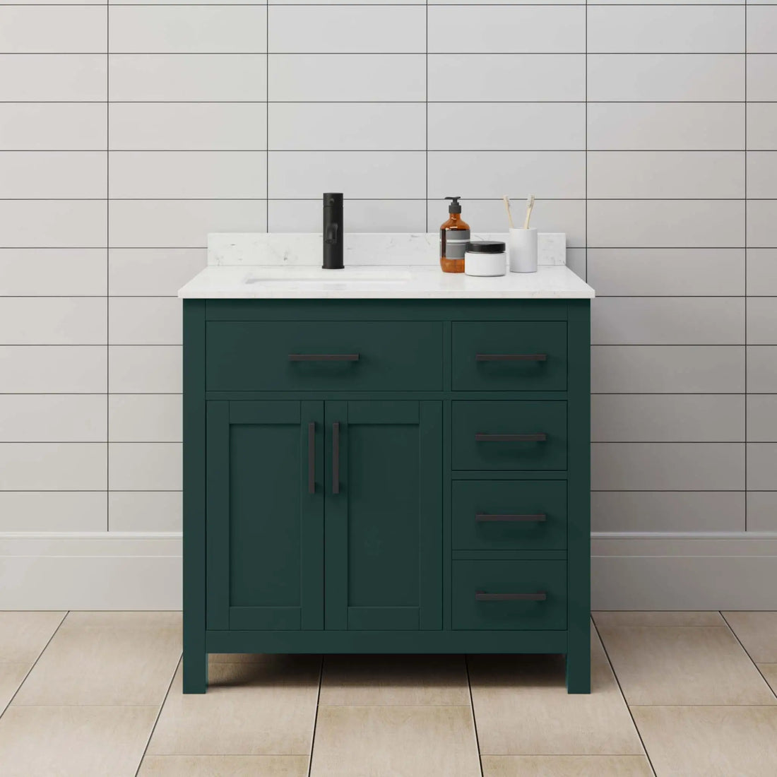 36" Beckett Single Bathroom Vanity in Green with Matte Black Trim by Wyndham