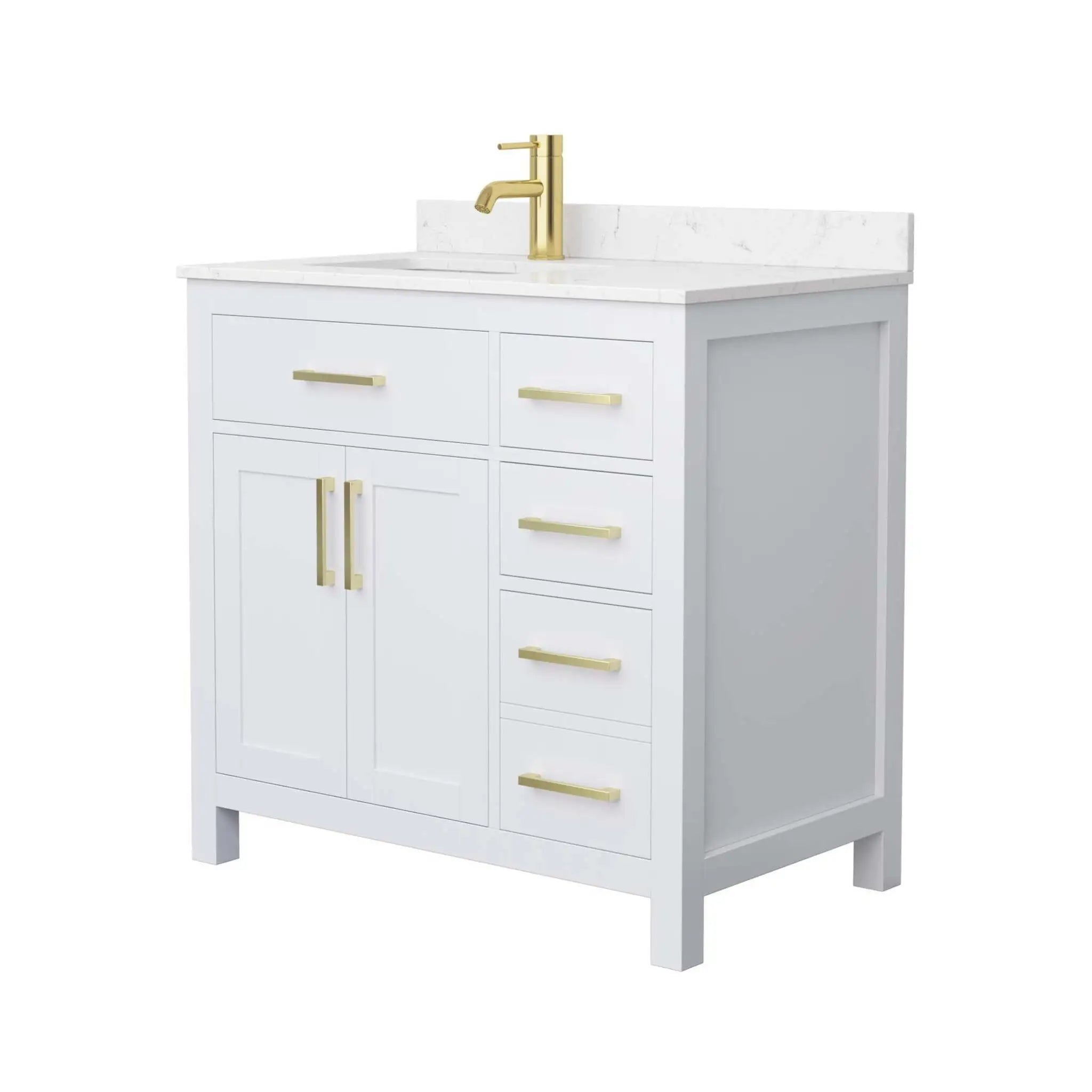 36" Beckett Single Bathroom Vanity in White with Brushed Gold Trim by Wyndham