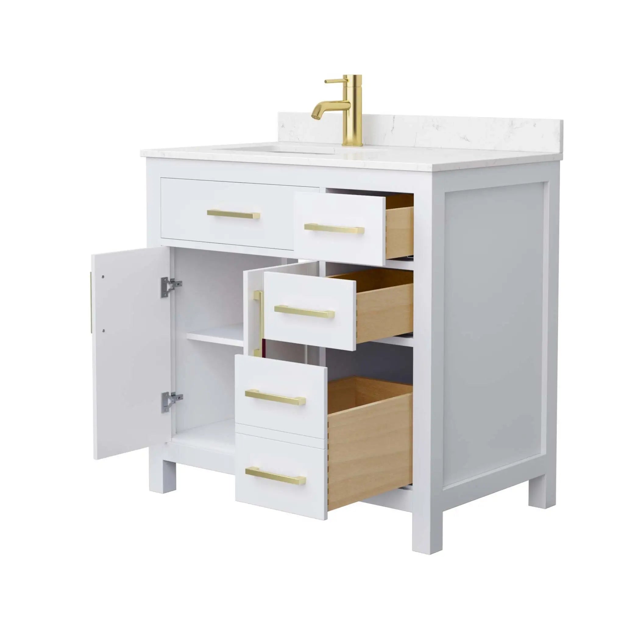 36" Beckett Single Bathroom Vanity in White with Brushed Gold Trim by Wyndham