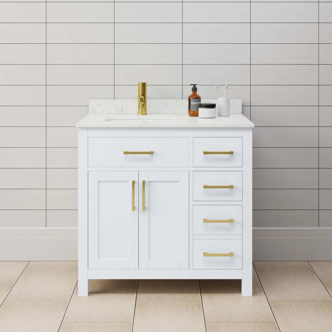 36" Beckett Single Bathroom Vanity in White with Brushed Gold Trim by Wyndham