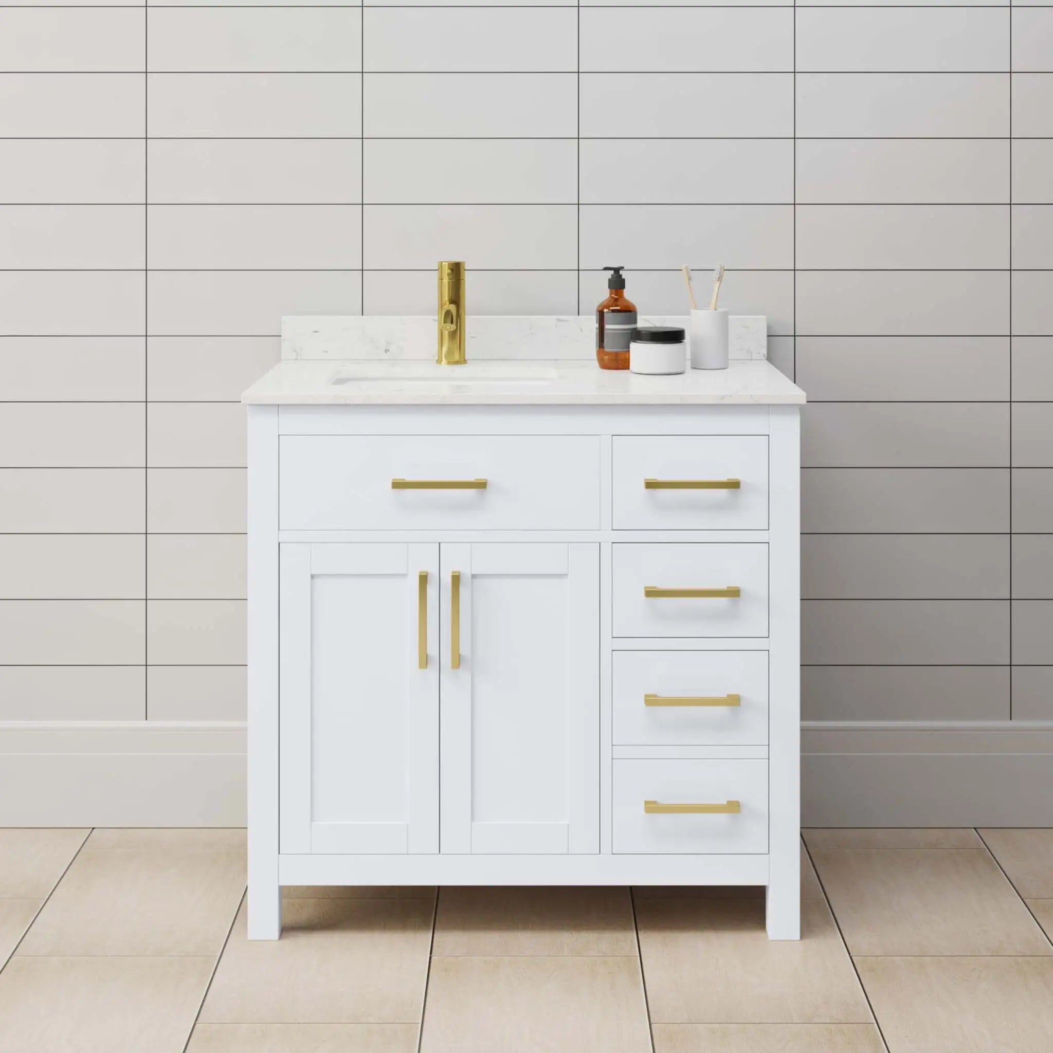 36" Beckett Single Bathroom Vanity in White with Brushed Gold Trim by Wyndham