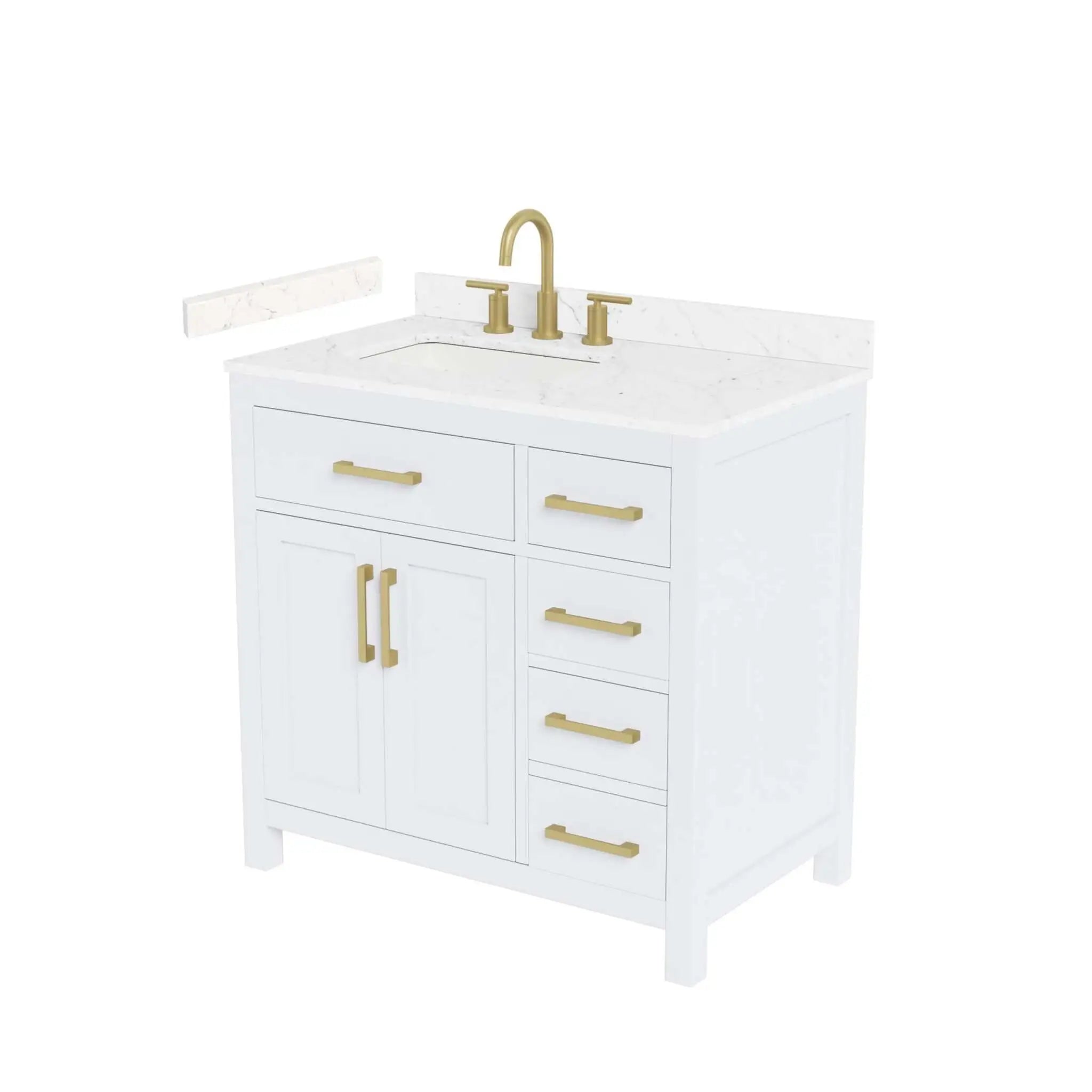 36" Beckett Single Bathroom Vanity in White with Brushed Gold Trim by Wyndham