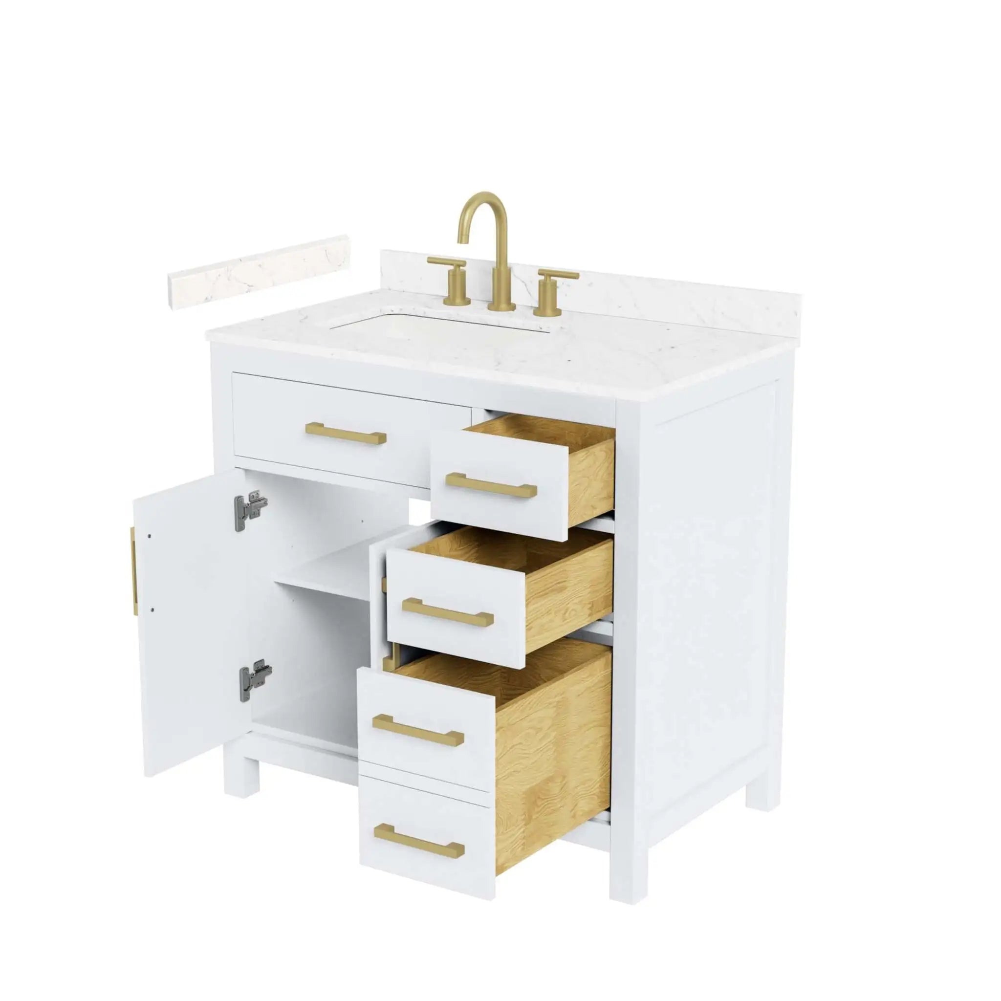 36" Beckett Single Bathroom Vanity in White with Brushed Gold Trim by Wyndham