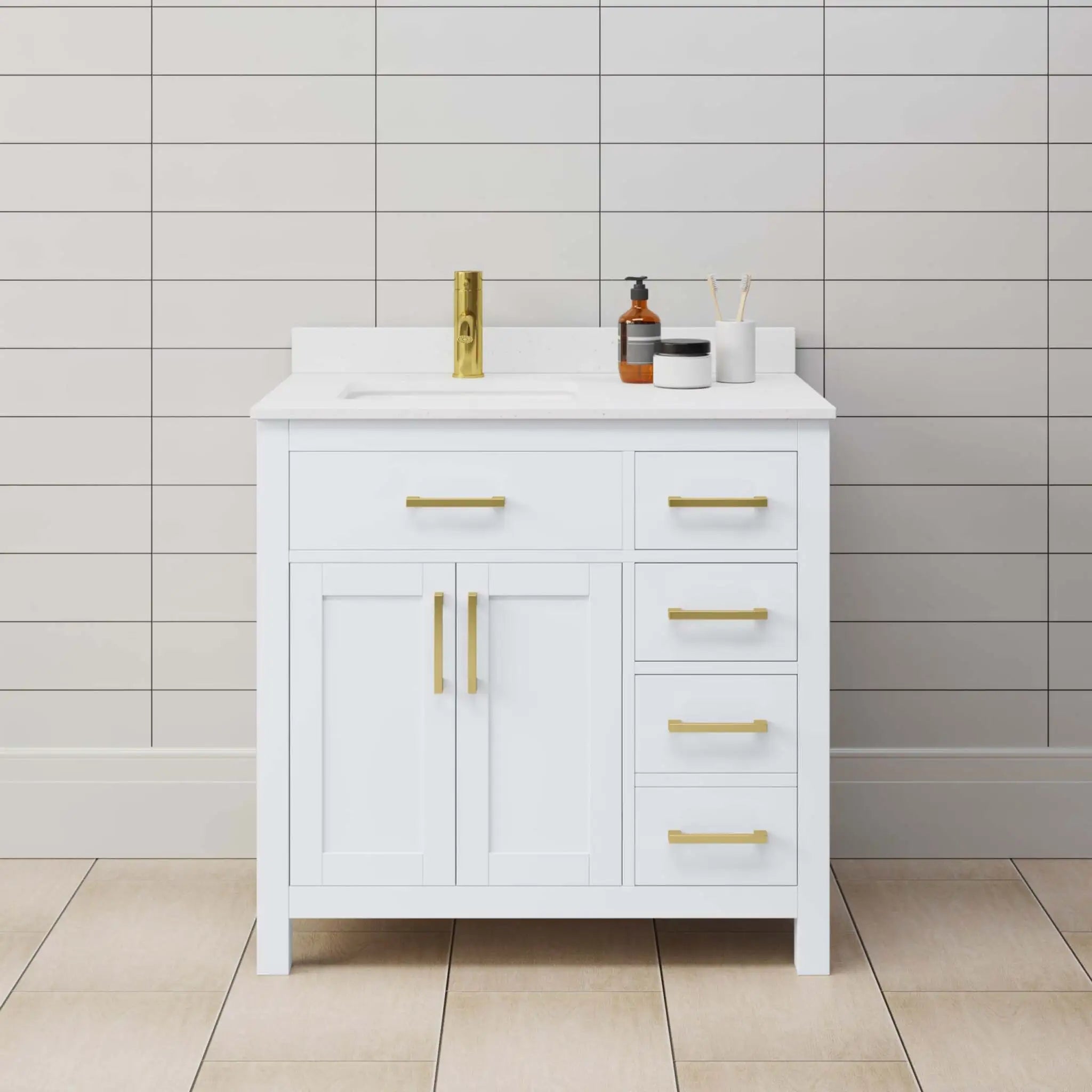 36" Beckett Single Bathroom Vanity in White with Brushed Gold Trim by Wyndham