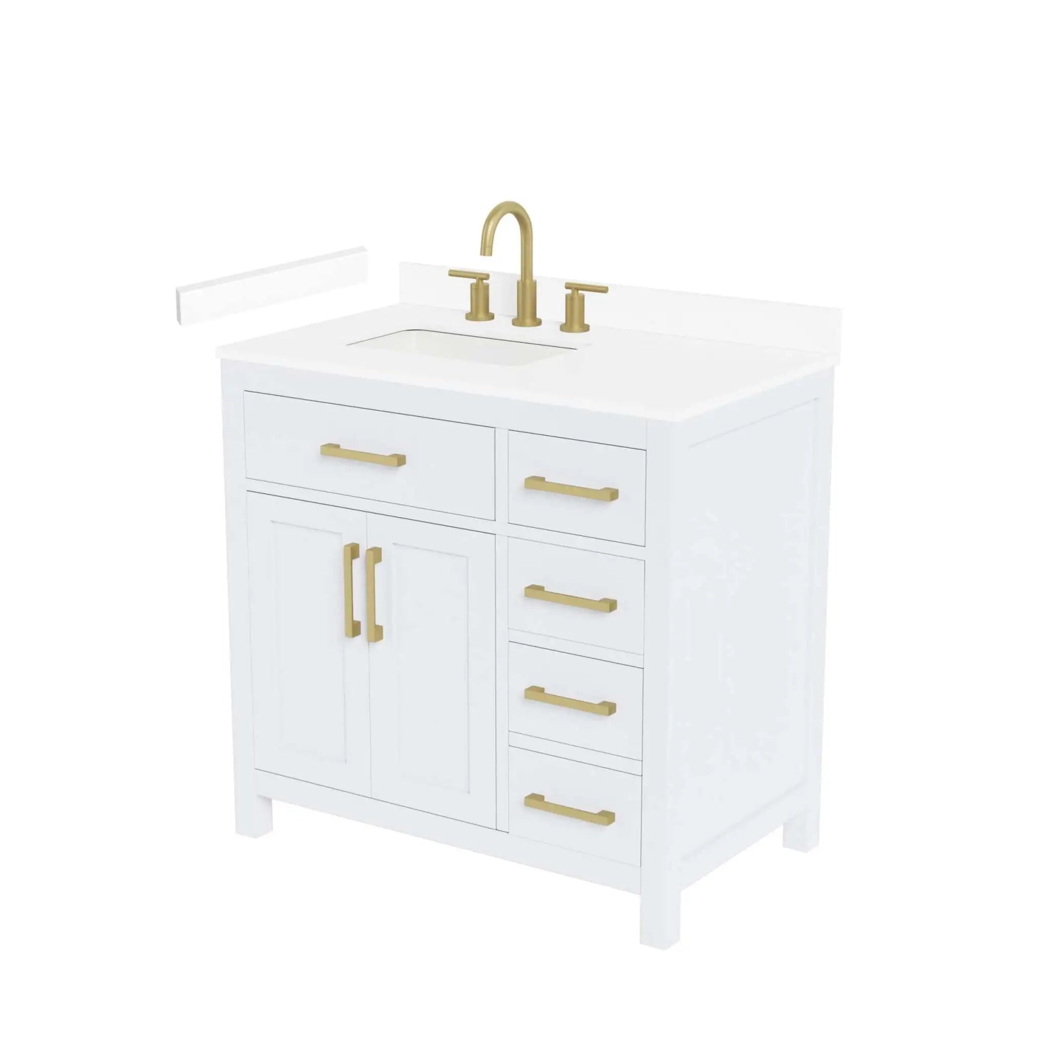 36" Beckett Single Bathroom Vanity in White with Brushed Gold Trim by Wyndham