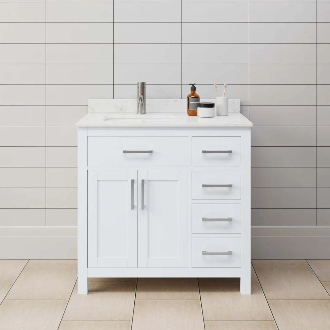 36" Beckett Single Bathroom Vanity in White with Brushed Nickel Trim by Wyndham