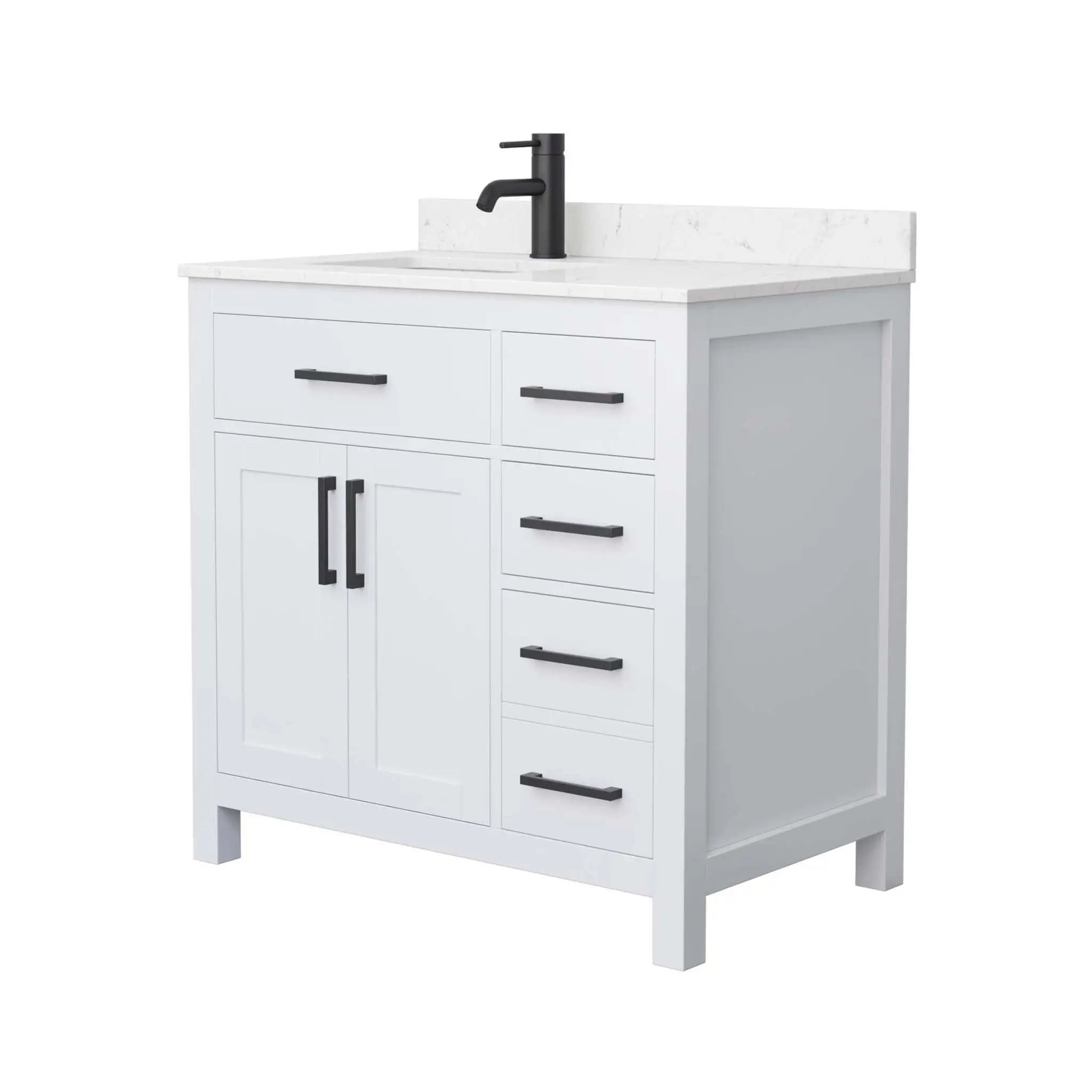 36" Beckett Single Bathroom Vanity in White with Matte Black Trim by Wyndham