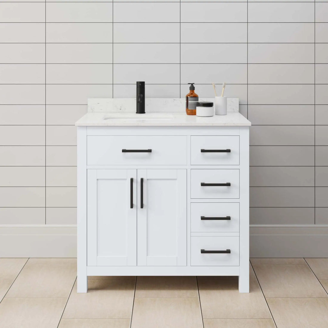 36" Beckett Single Bathroom Vanity in White with Matte Black Trim by Wyndham