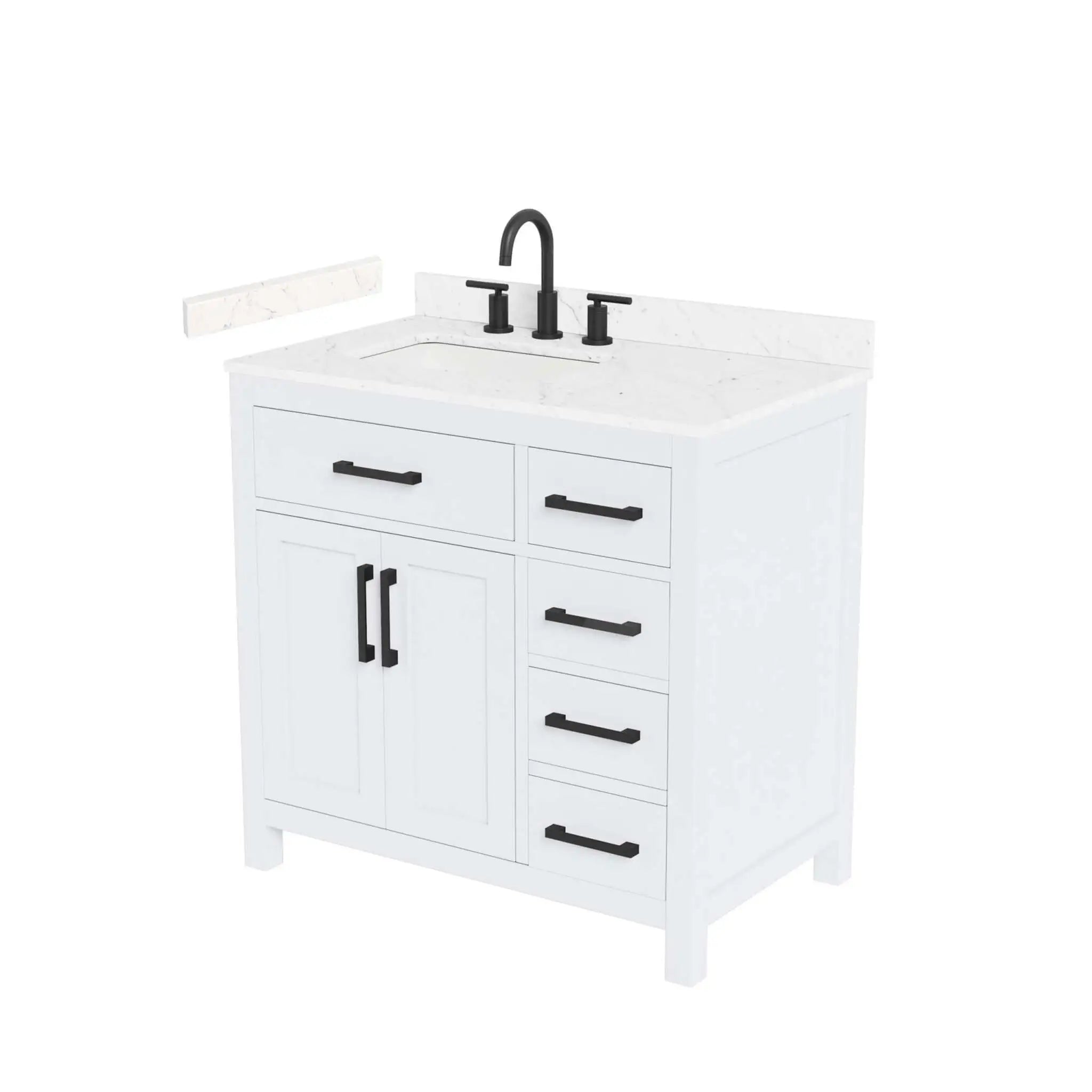 36" Beckett Single Bathroom Vanity in White with Matte Black Trim by Wyndham