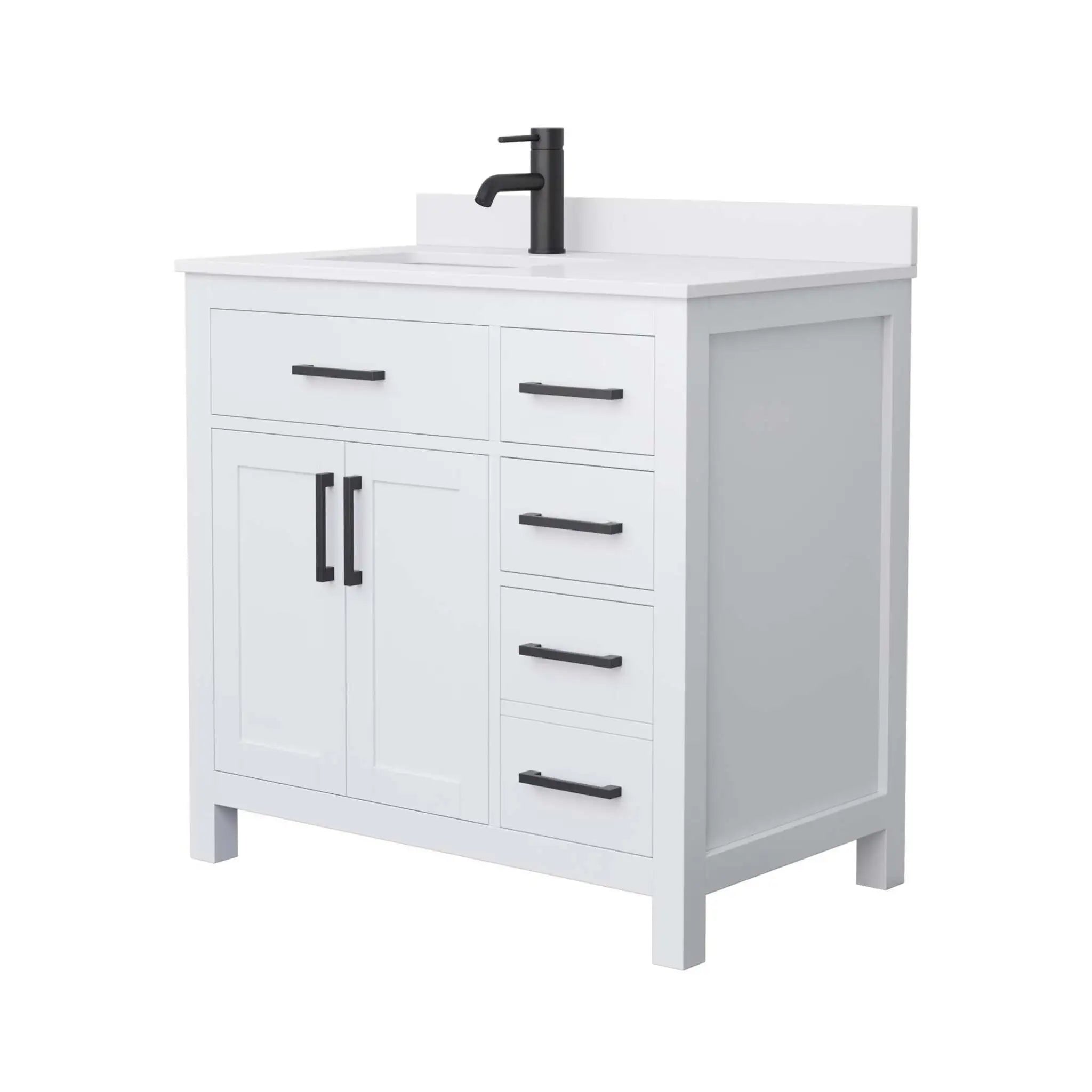 36" Beckett Single Bathroom Vanity in White with Matte Black Trim by Wyndham