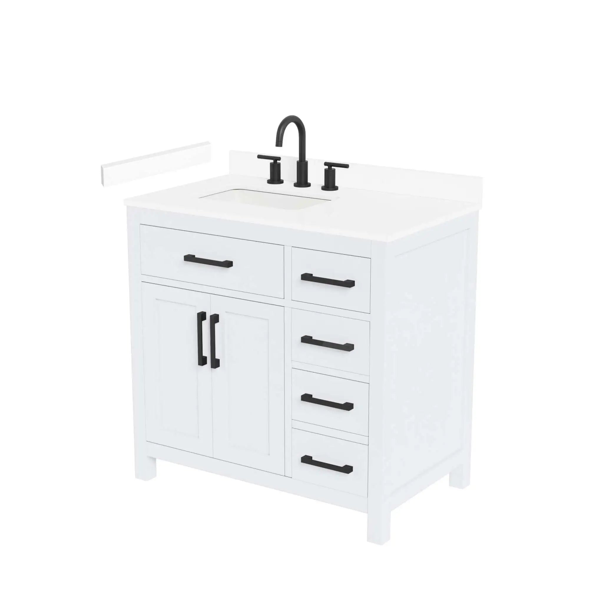 36" Beckett Single Bathroom Vanity in White with Matte Black Trim by Wyndham